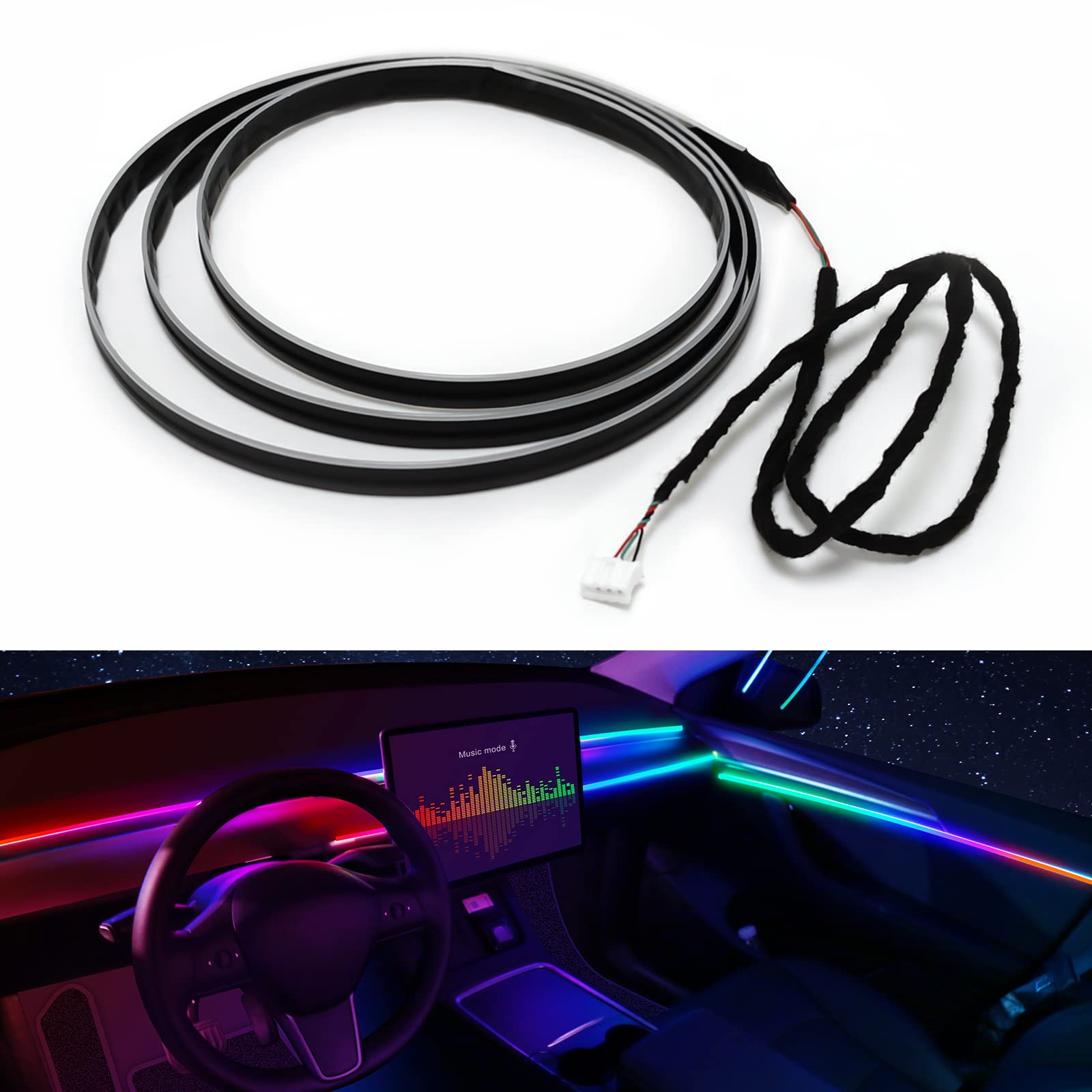 Dreamcolor Acrylic Interior Car Led Strip Light 29.5-Inch, Which Fit For Dreamcolor Main Controller Connects And Sub-Controller