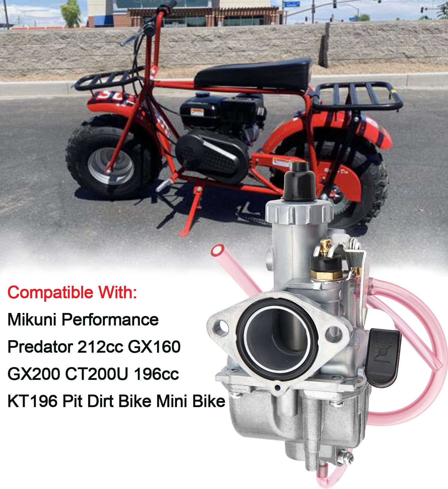 HLHgirl VM22 Carburetor for Mikuni Performance Predator 212cc, GX160, GX200, 196cc with 38mm Air Filter Intake Pipe Manifold Kit