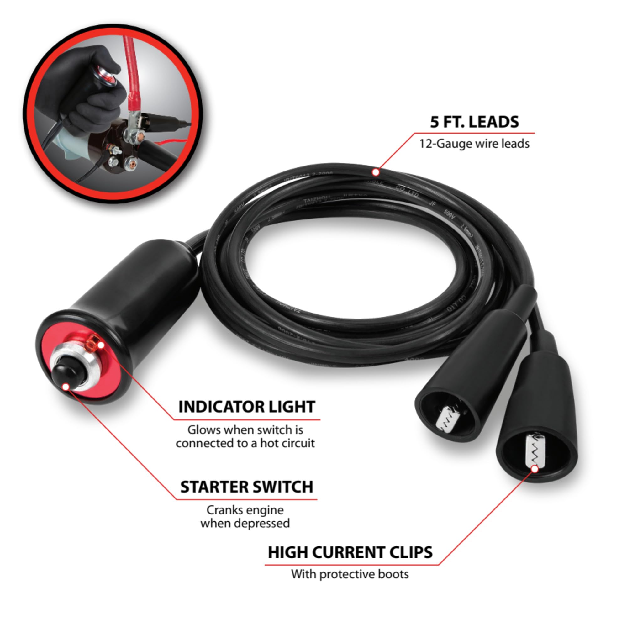 Performance Tool W80586 Heavy Duty Remote Starter For Car And Truck Engines With Push-Button Switch And 5-Ft Wire Leads , Black