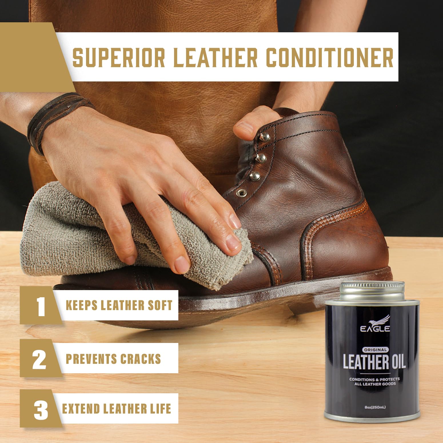 Eagle Leather Oil Conditioner – All-Natural 8.45oz Restorative Oil for Saddles, Furniture, Bags & Gear