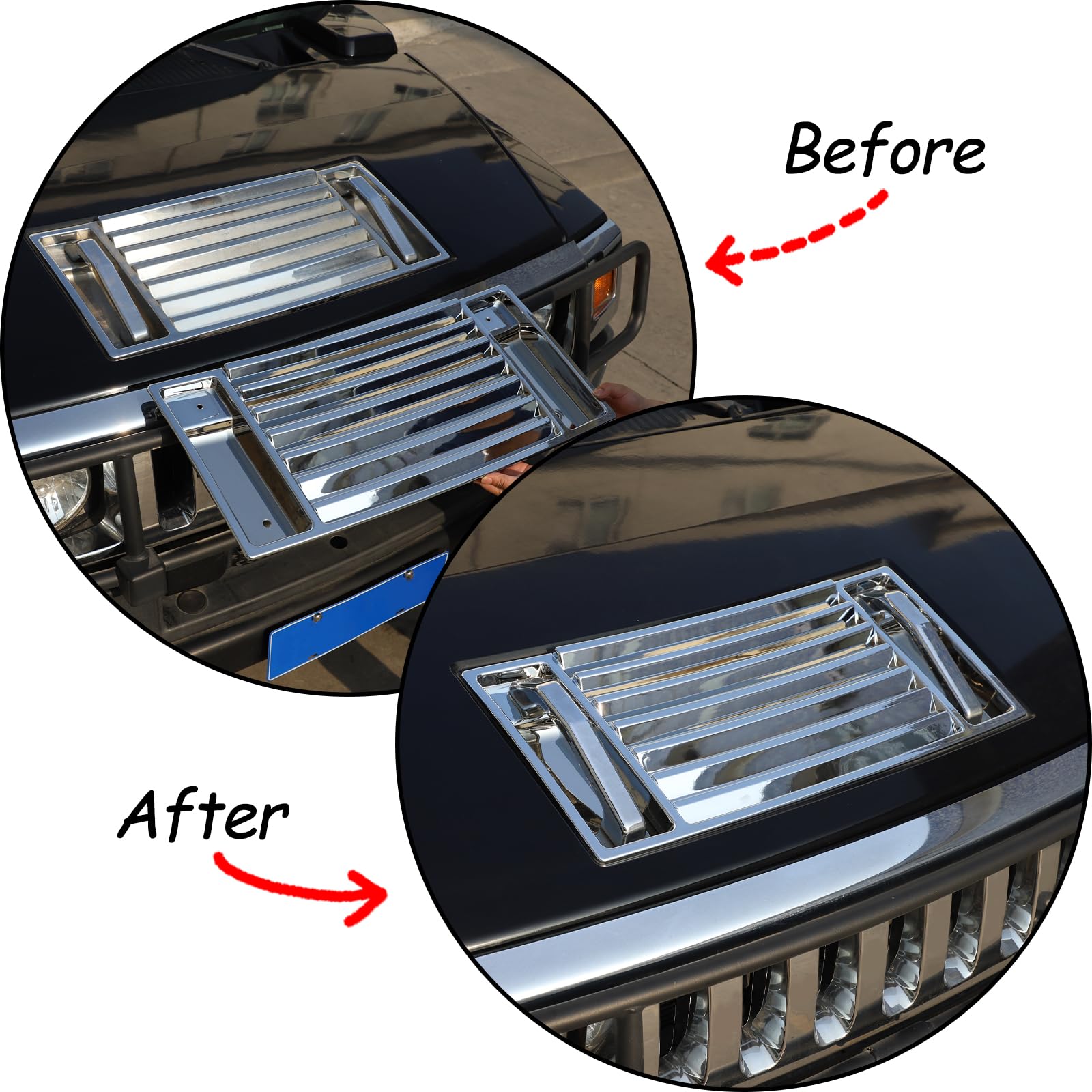 Piugilh Front Hood Deck Vent Panel Grille Hood Trim Cover Fit For Hummer H2 2003-2009 Accessories, Hood Top Trim Cover (Bright)