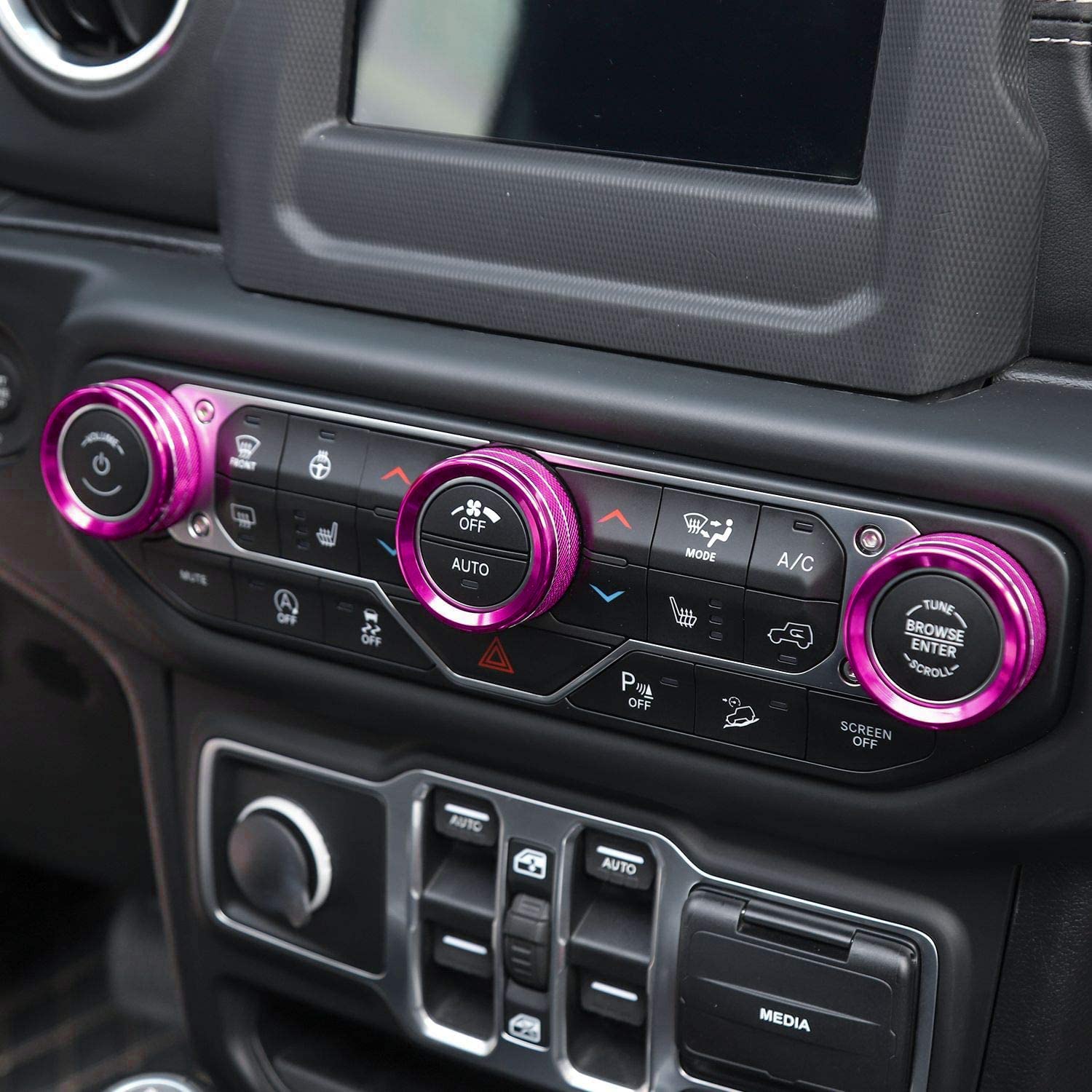 Voodonala Air Conditioner Headlight Switch Knob Trim For2018-2022 Jeep Wrangler Jl Jlu Gladiator Jt, Pink Aluminum Alloy 4Pcs