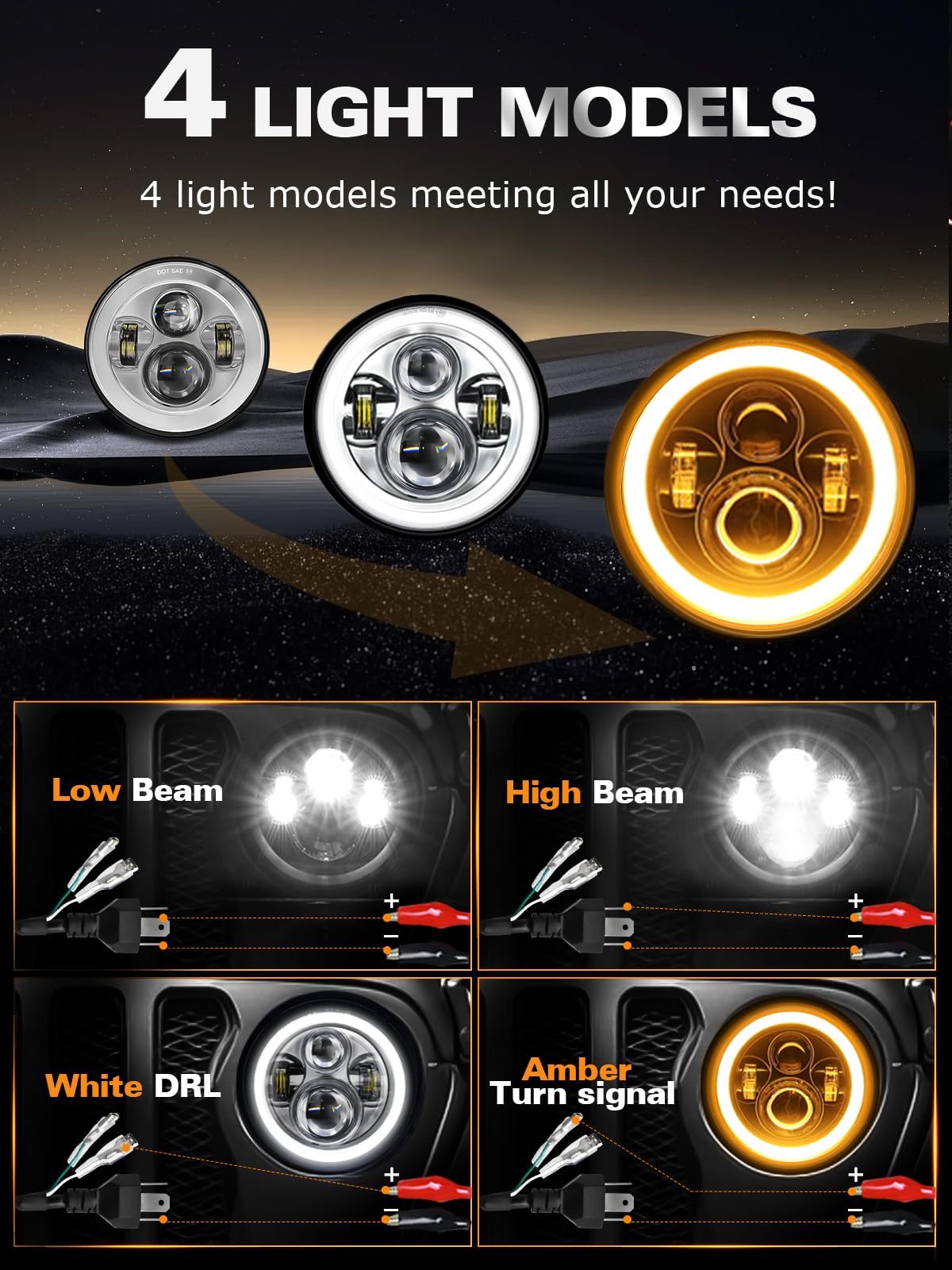 Uni-Shine 2Pcs 7 Inch Led Headlight Round Dot Approved H6024 Led Headlight Drl Turn Signal Compatible With Jeep Wrangler Jk Tj C