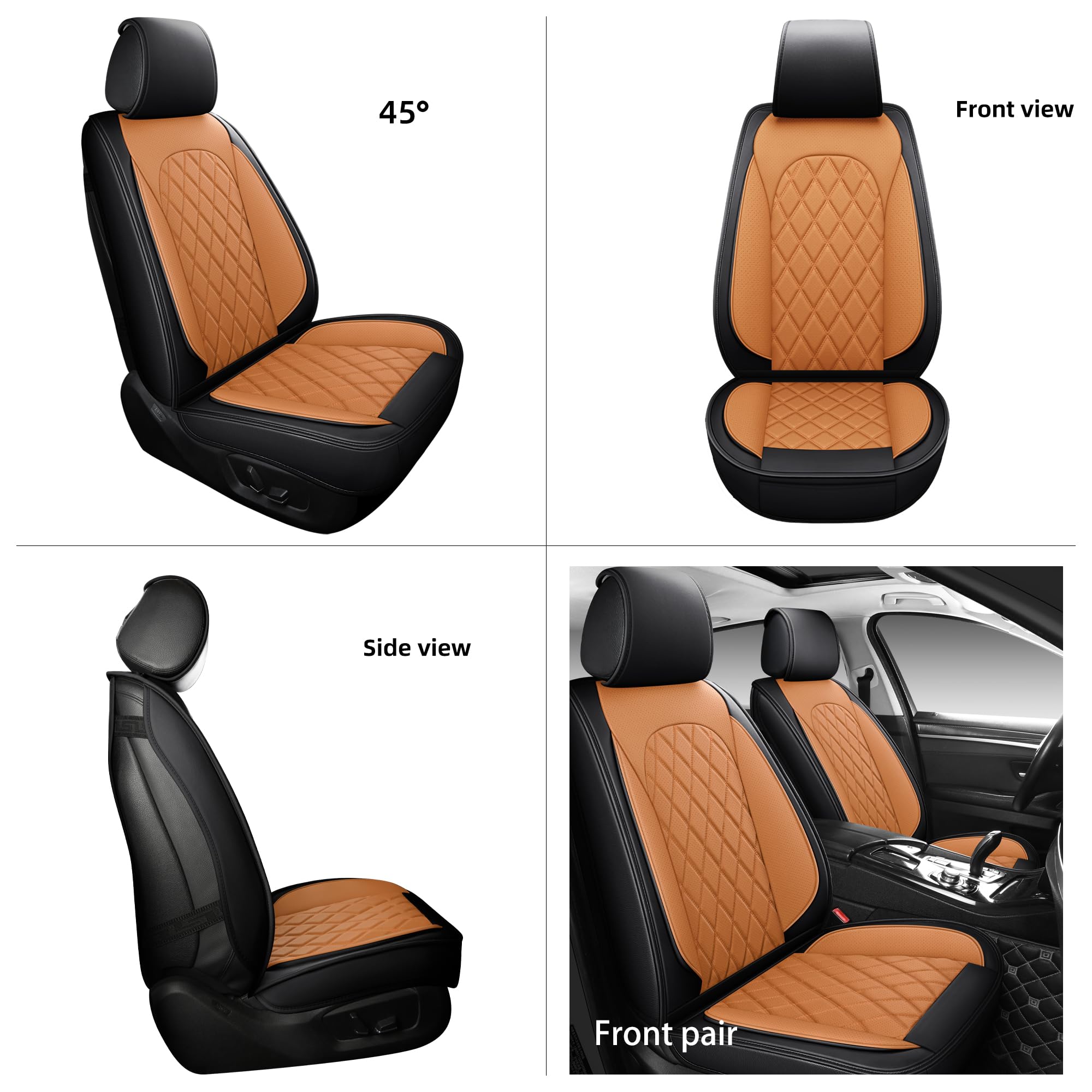 LINGVIDO Car Seat Covers Set - Premium Nappa Leather, Front Seats Only (2 Seats), Black & Brown, Durable & Comfortable
