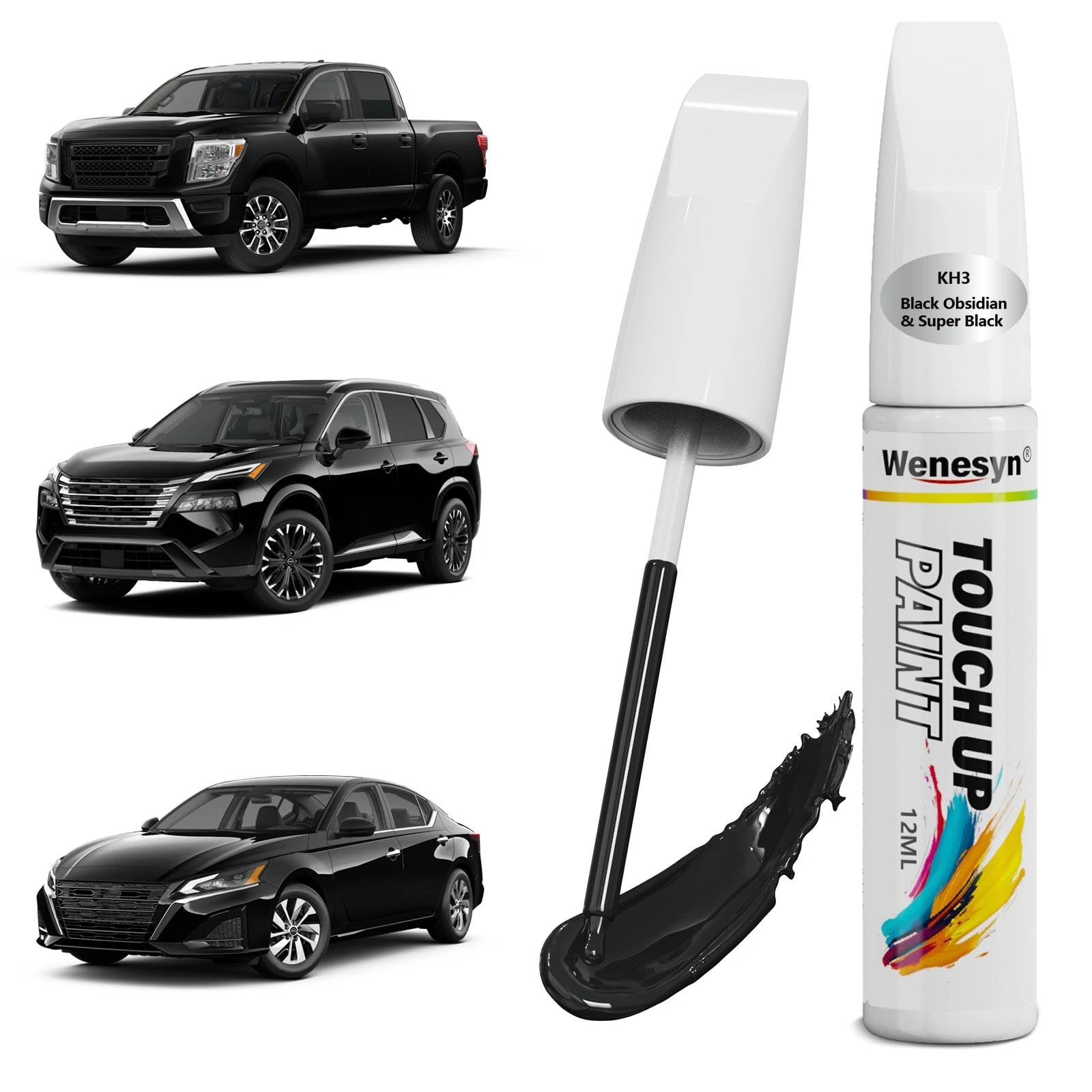 Wenesyn KH3 Super Black Touch Up Paint Compatible with Nissan, Car Paint Scratch Remover for Nicks & Chips Repair, Automotive Pa
