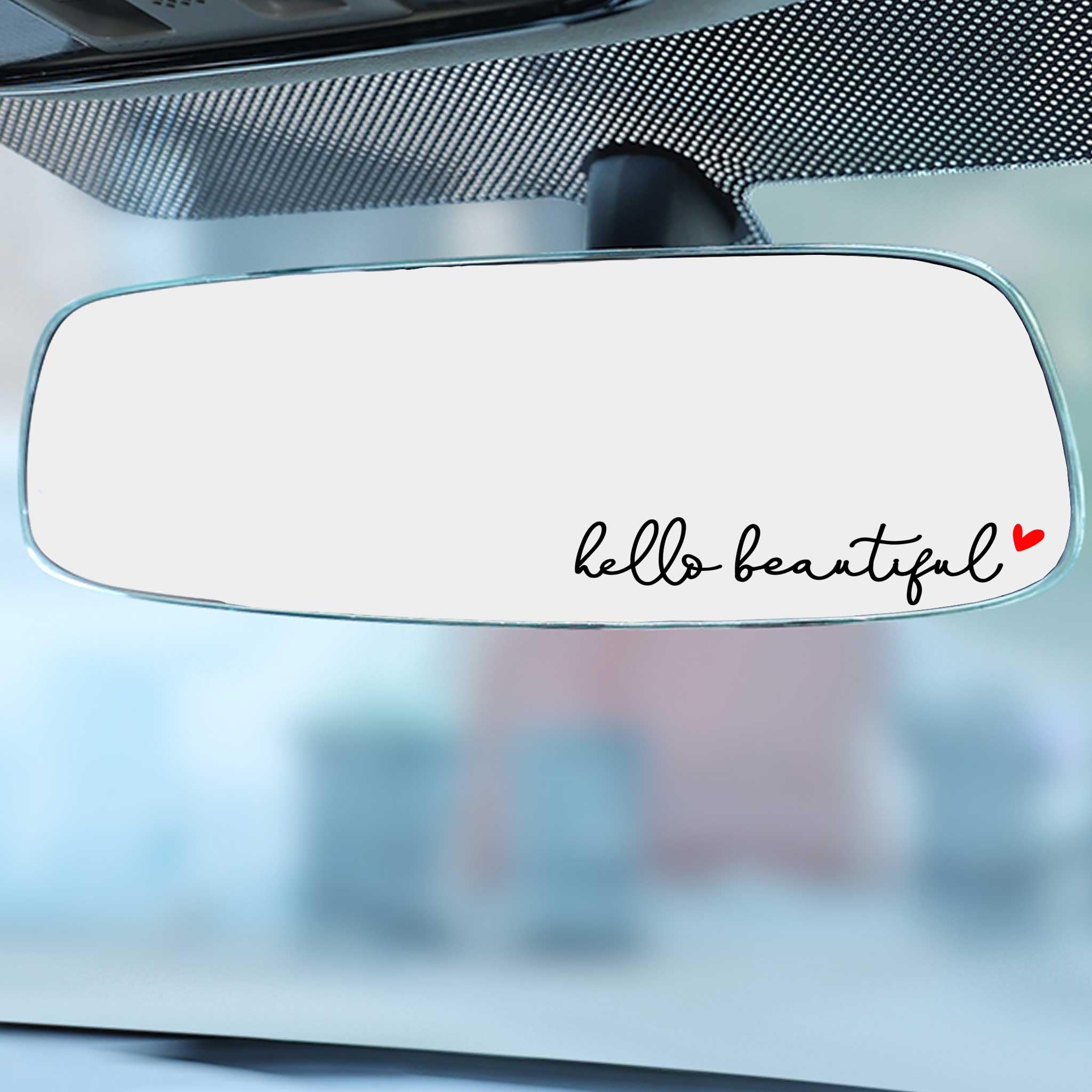 OFlyDesigns Rearview Mirror Decal - 2x Affirmation Stickers, Medium Size, Black + Red Heart