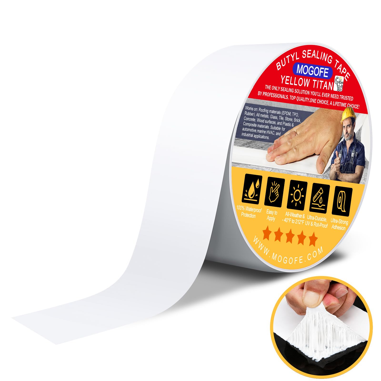 RV Roof Sealant Tape White, MOGOFE 1.5 Inch x 50 Feet RV Repair Roof Sealer Seal Tape UV-Resistant Waterproof Sealant Tape for R