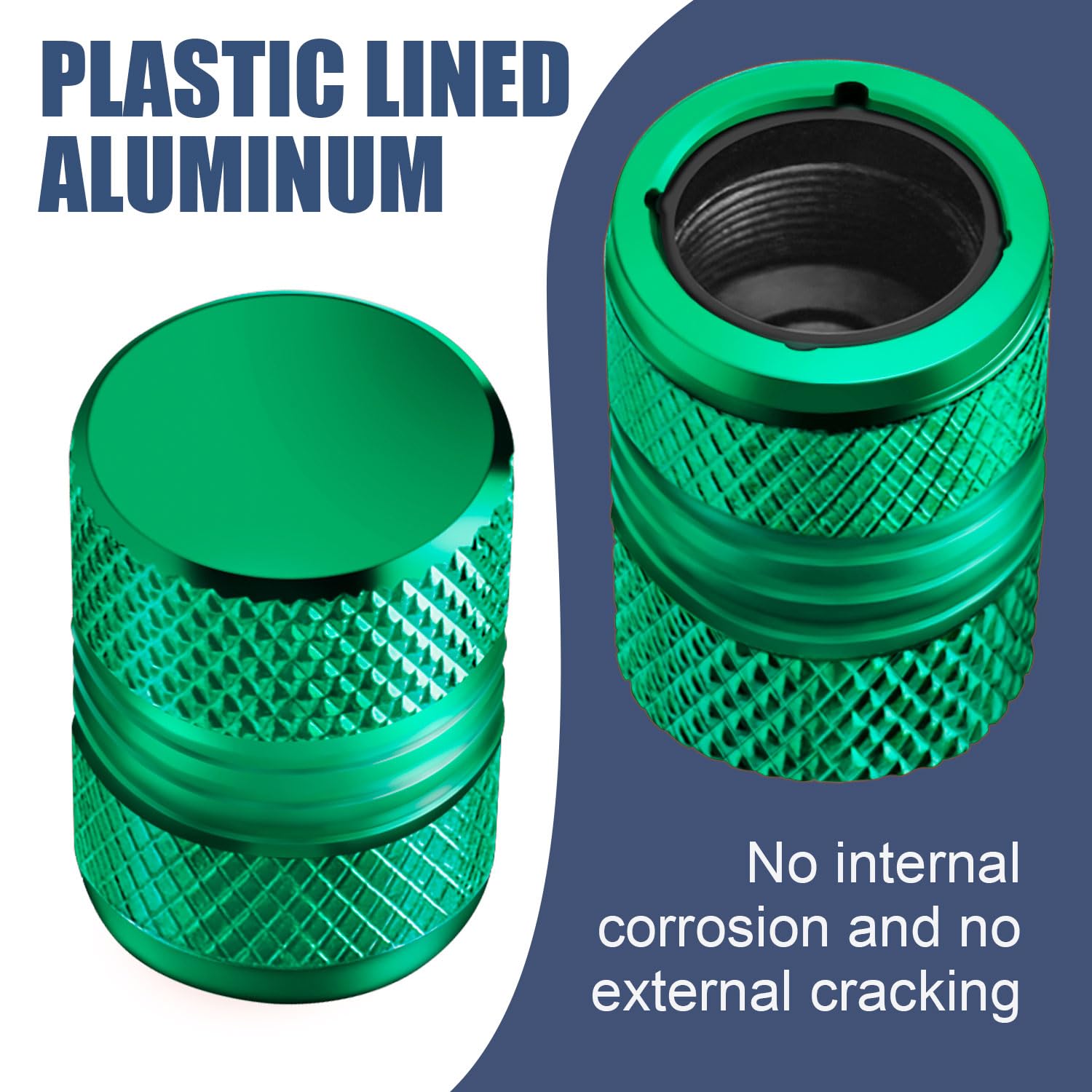 AQUAOK Tire Valve Stem Caps - 4 Pack Premium Anodized Alloy, Anti-Corrosion, Universal Size, Green
