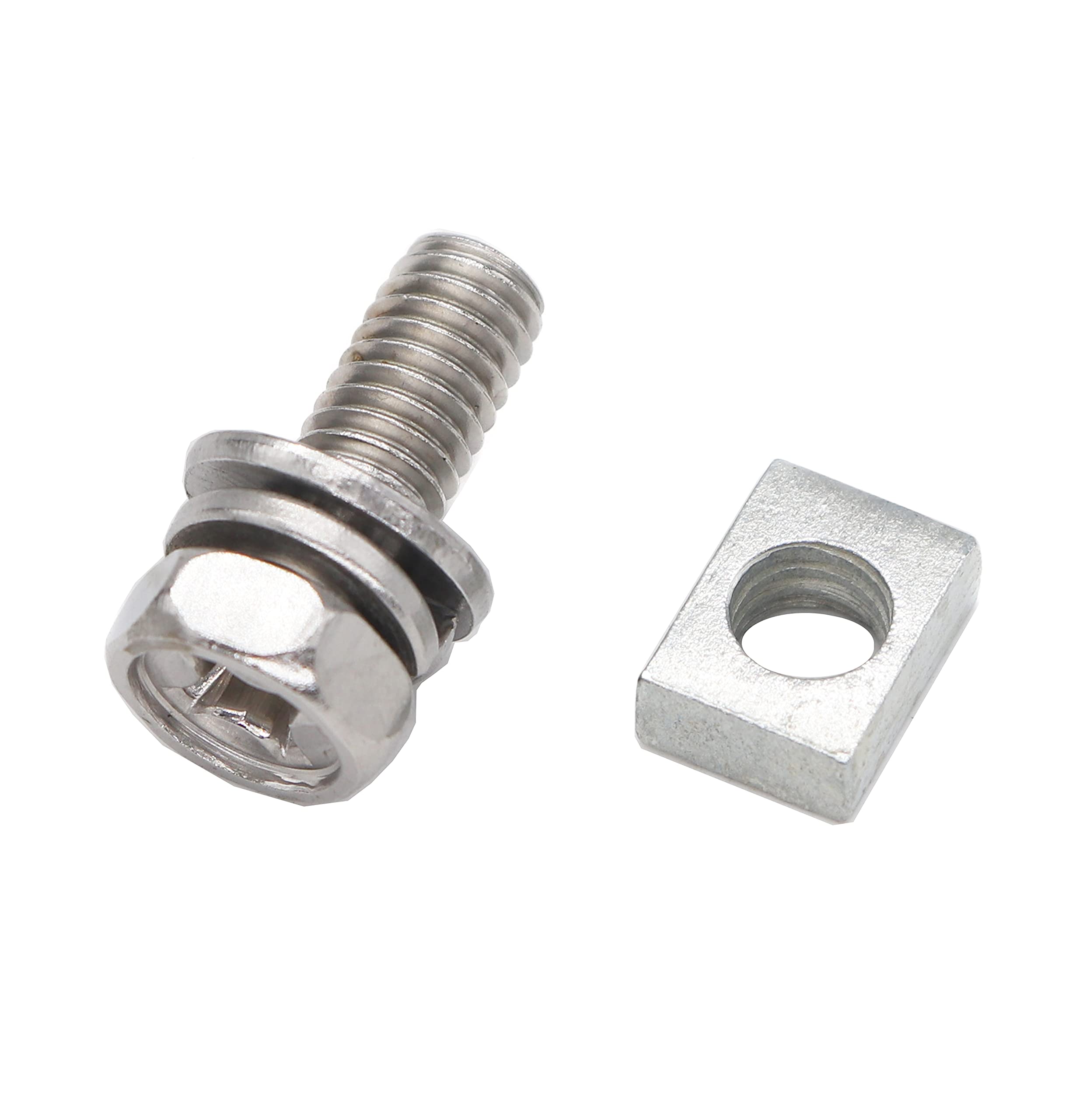 binifiMux 6-Pack Motorcycle Battery Terminal M6 x10mm Bolt Square Nut Kit Stainless Steel 304