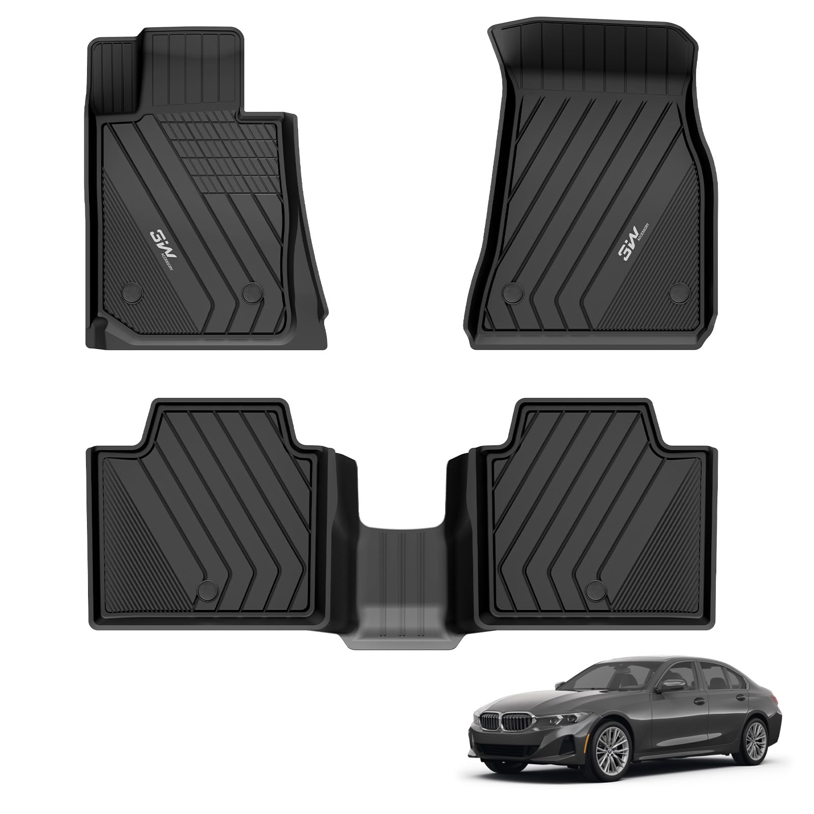 3W Floor Mats Custom Fit for 2019-2023 2024 2025 BMW G20 3 Series 330i 330e Sedan, TPE All Weather Floor Liner for BMW 3 Series 