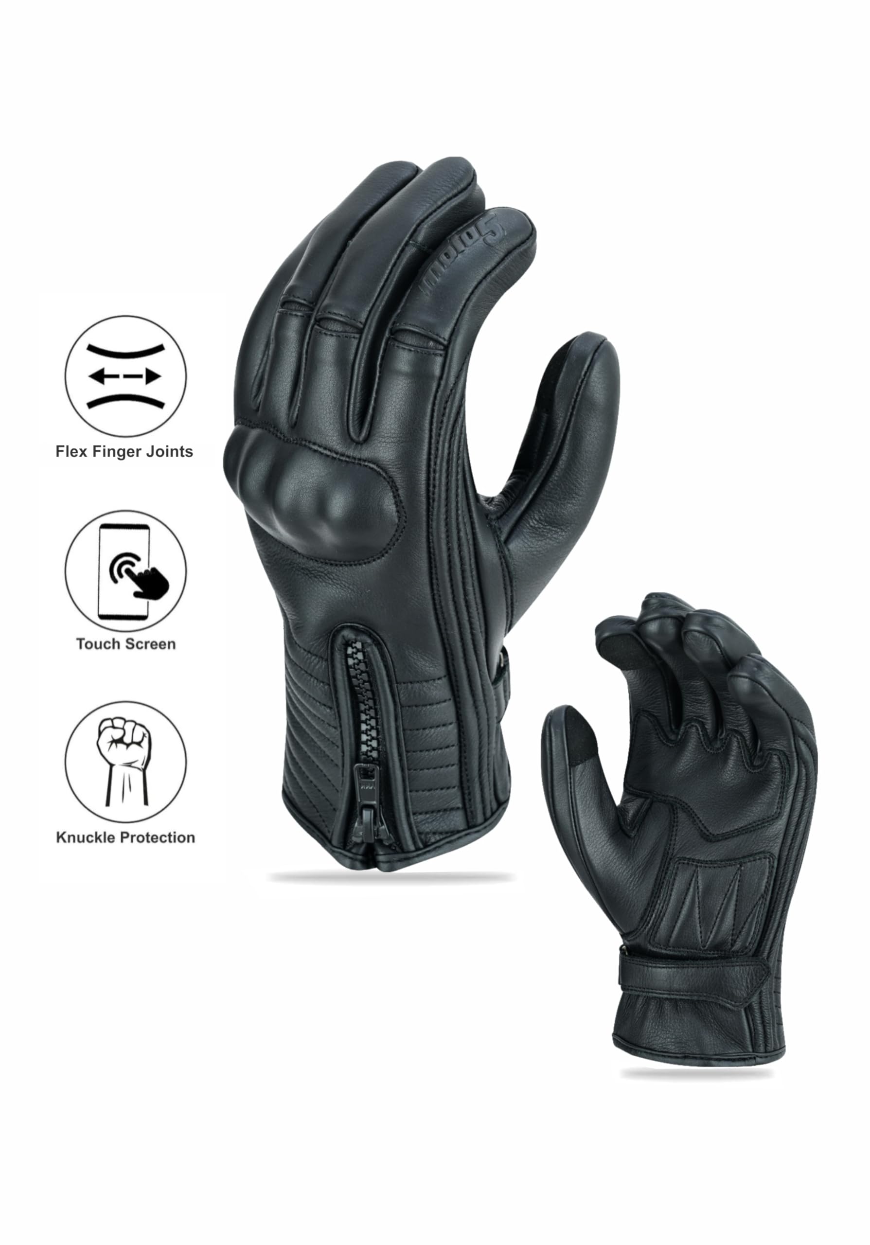 Moto5 Full Finger Leather Motorcycle Gloves for Men & Women Touch Screen Gloves Premium Street Motorcycle Durable Protective Cru