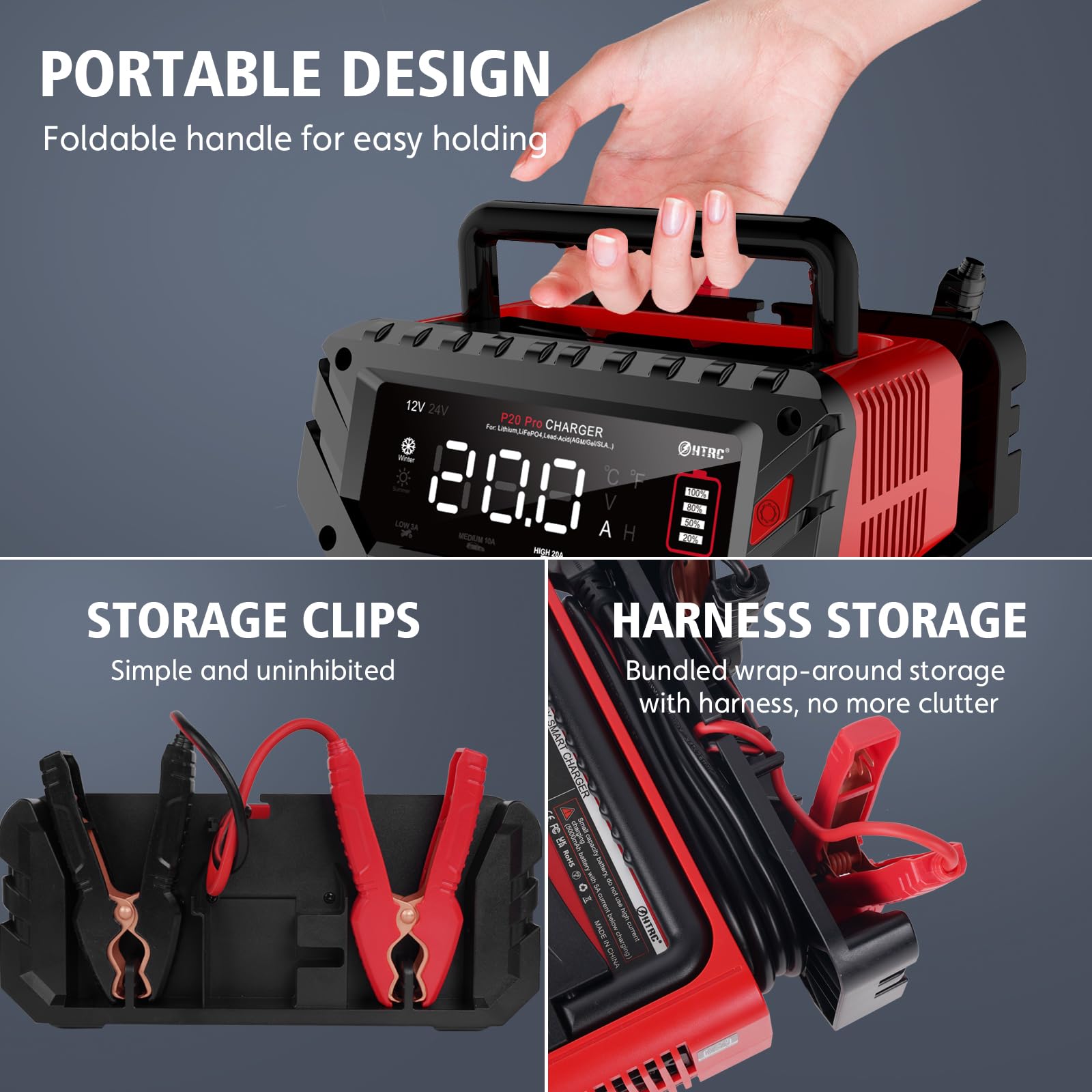 20 Amp Battery Charger, 12V/24V Fully-Automatic Smart Car Battery Charger, Lithium,Lifepo4 Float Charger, Trickle Charger, Maint