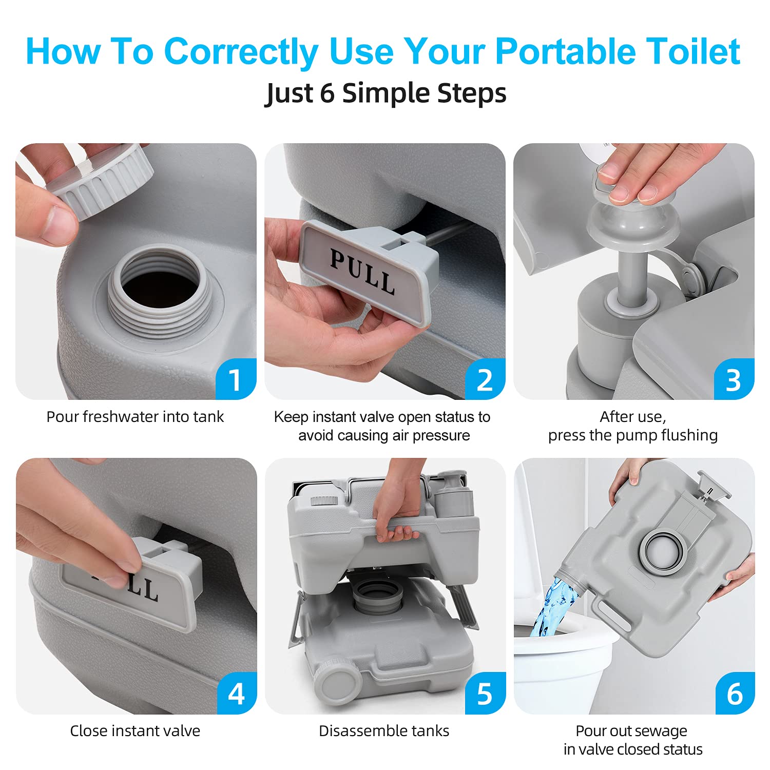 Yitahome Portable Travel Toilet Rv Potty, 2.6 Gallon Detachable Tank, Double Outlet Water Spout, Handle Flush Pump, For Camping,