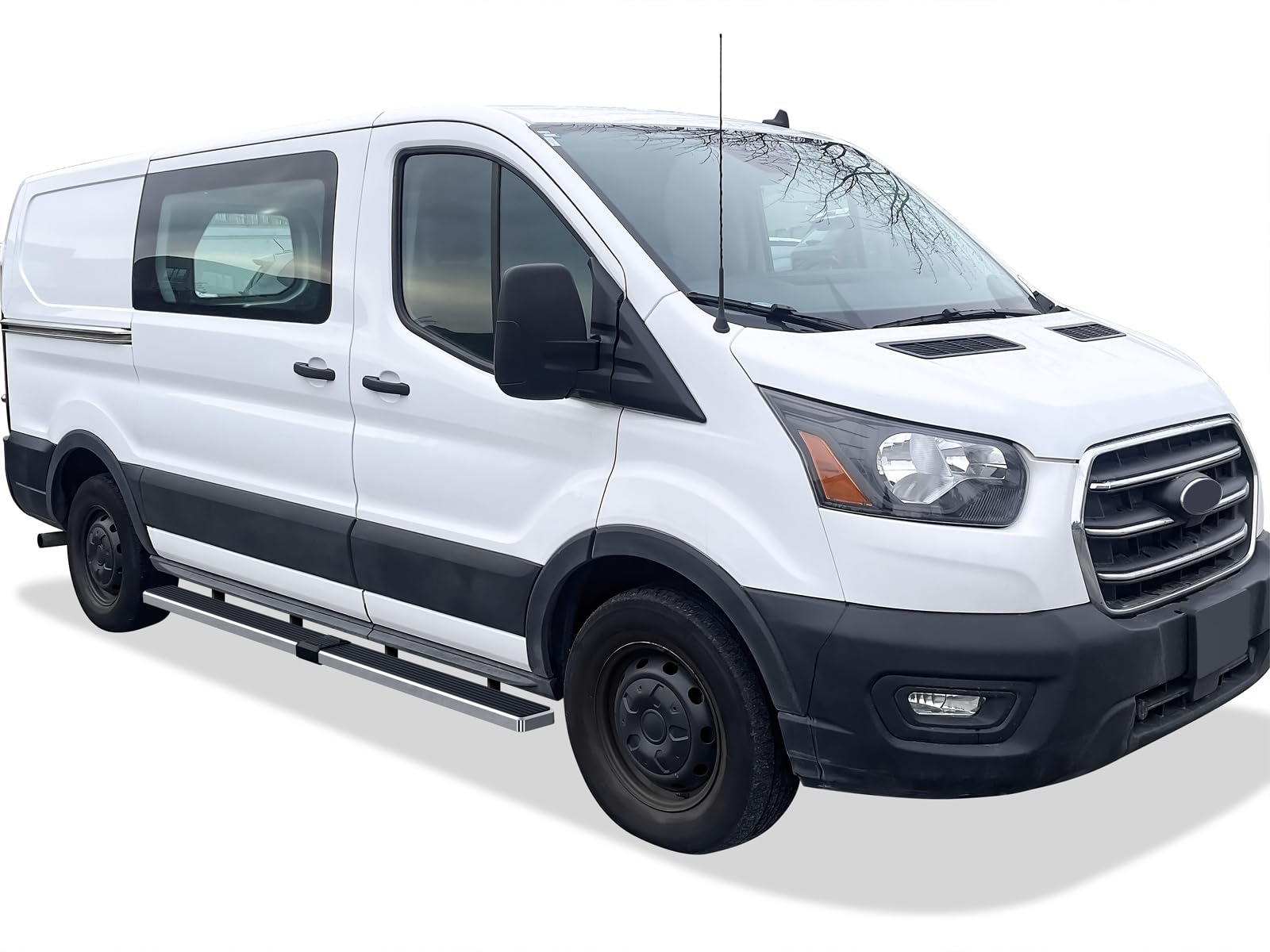 APS 304 Stainless Steel Polished 6in Silver Running Boards Compatible with Ford Transit 2015-2025 Full Size Van 3-Door (Exclude