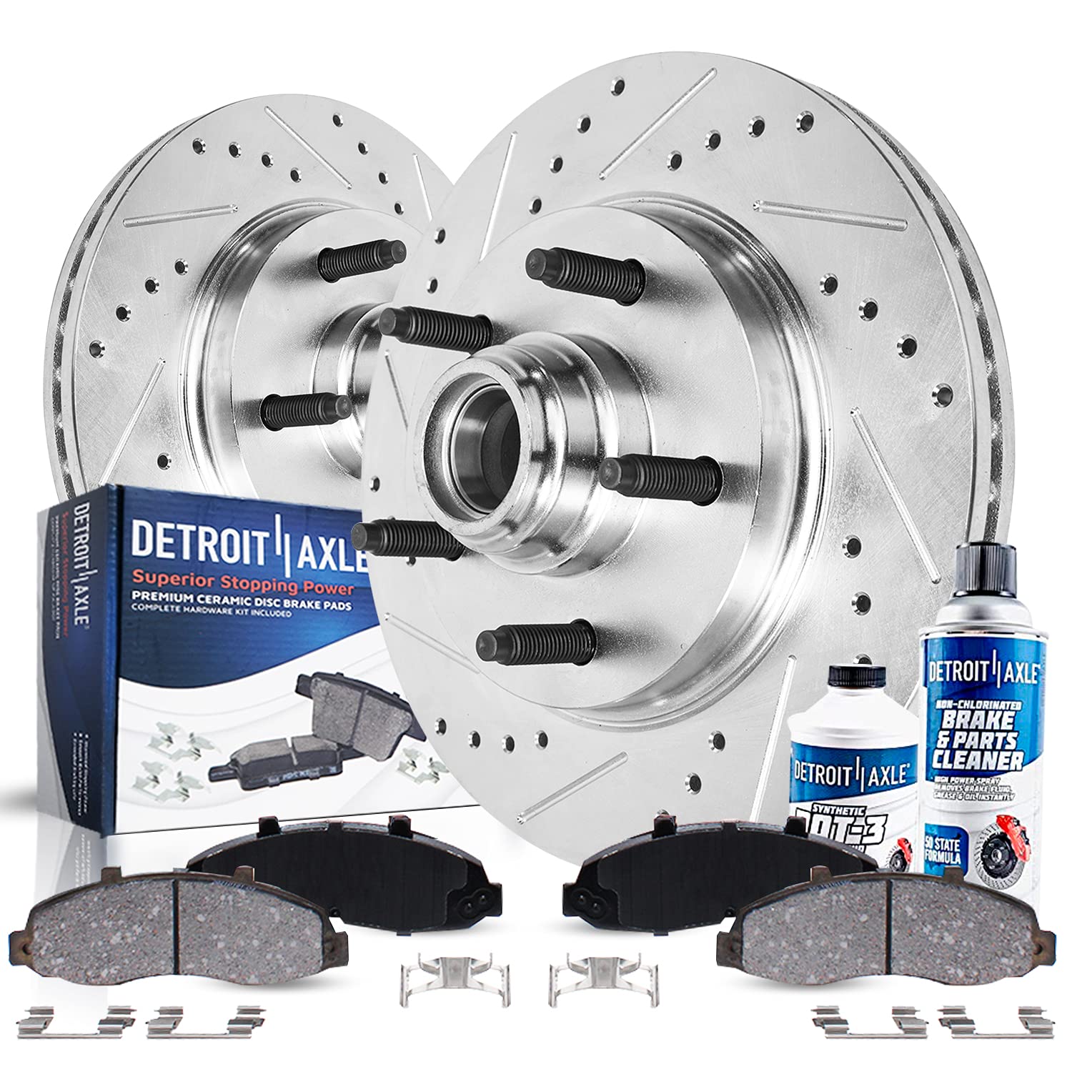 Detroit Axle - 2WD Front Brake Kit for 2000-2003 Ford F-150, 2001 2002 [5-Lug] Drilled & Slotted Disc Brake Rotors Ceramic Brake
