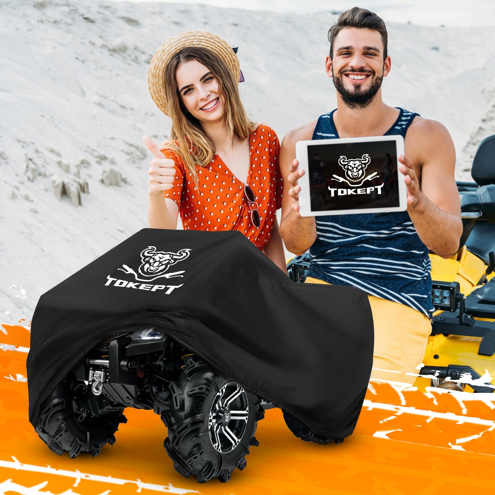 Tokept ATV Cover, Heavy Duty Black Waterproof Oxford Fabric Protective 4 Wheeler Quad Cover for 100'' Kawasaki Honda Polaris Yam