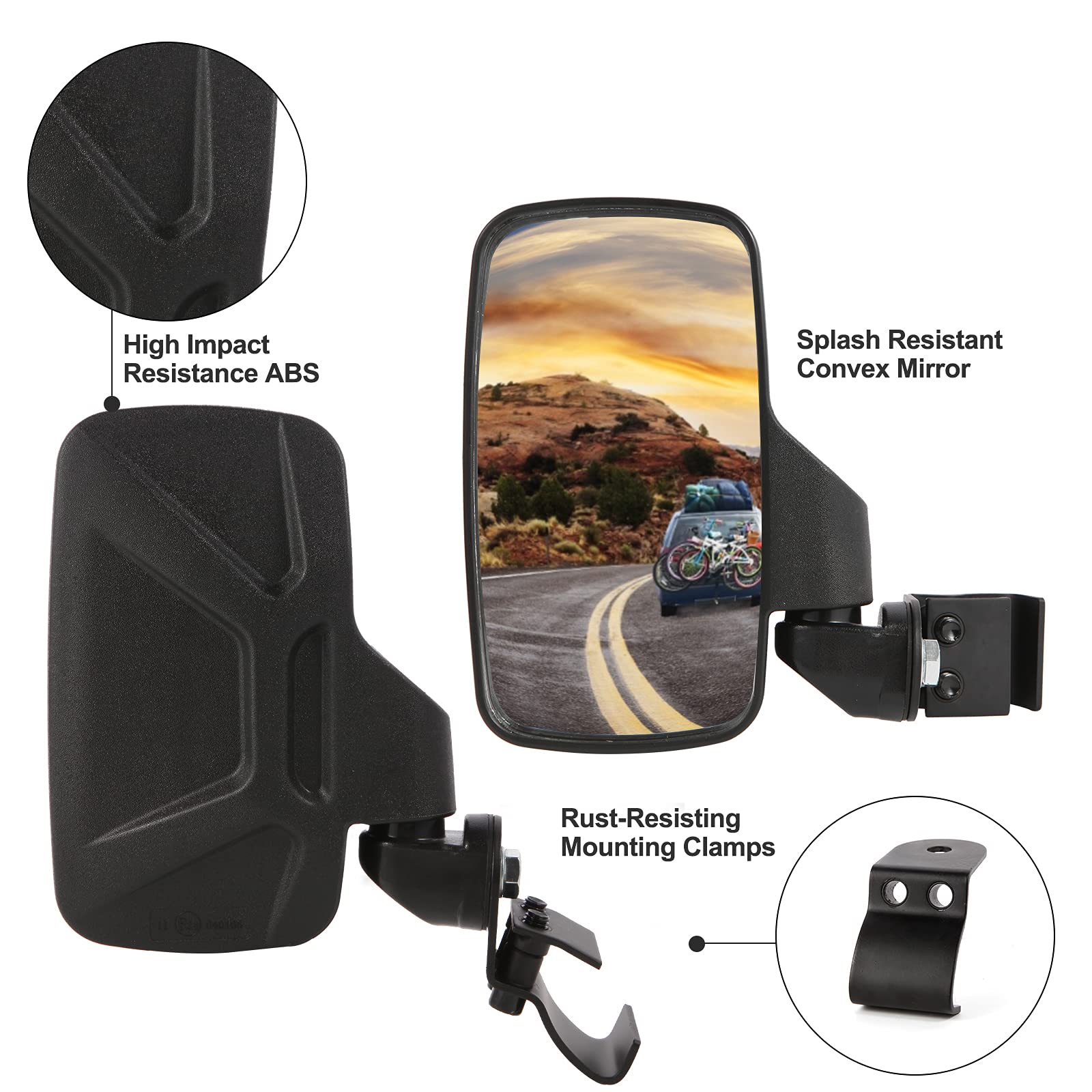 Esploratori UTV Ranger Mirror Set - Rear View & Side Mirrors for 2015-2024 Polaris Ranger, Black, Polypropylene, Model ESP23B