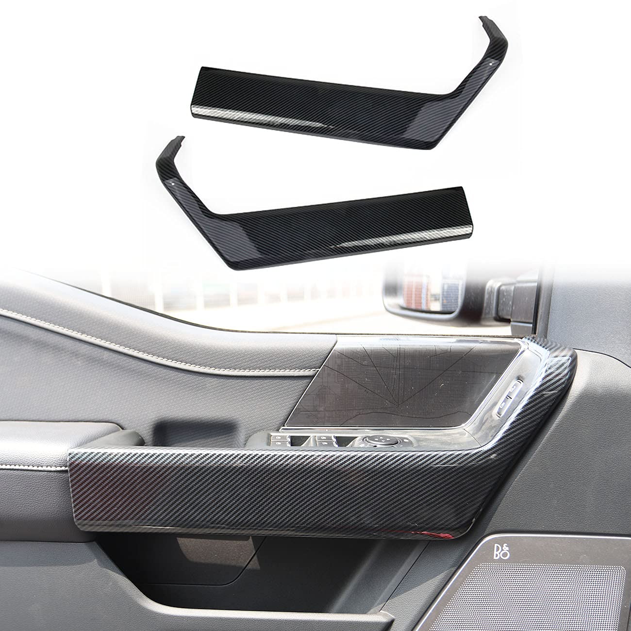 Korlot Carbon Fiber Interior Door Handle Molding Cover Trims For Ford F150 2021+ For 2023 F250 F350 Super Duty(4-Doors+Door Panel Decor)