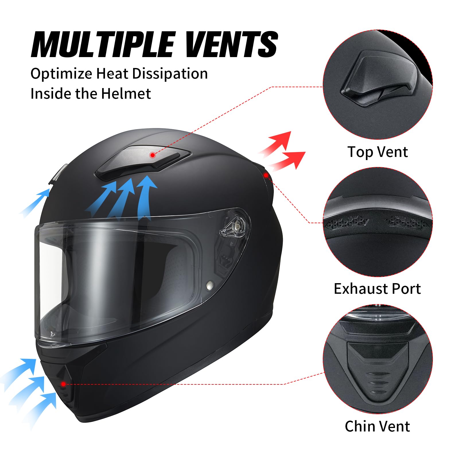 JQF Gear Full Face Motorcycle Helmet, DOT Approved, ABS, X-Large, Flat Black B