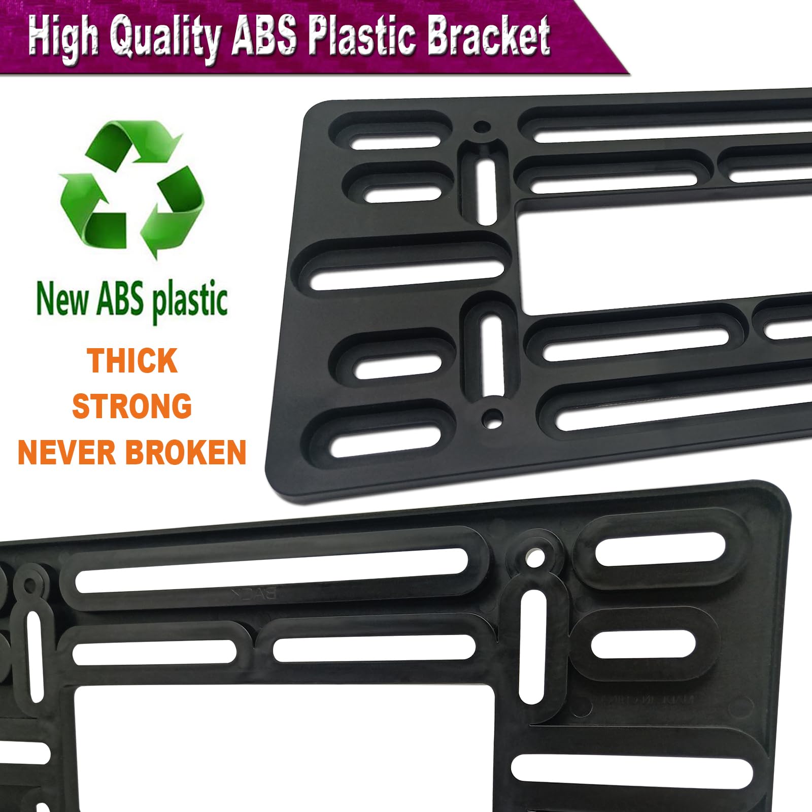 Zxfoog Front License Plate Mounting Kit- Front Bumper License Plate Bracket & Stainless Steel Car Tag Frame, Universal No Drilling Hole Adapter For Car/Truck/Trailer, With Screws Cap, Rattle Proof Pad