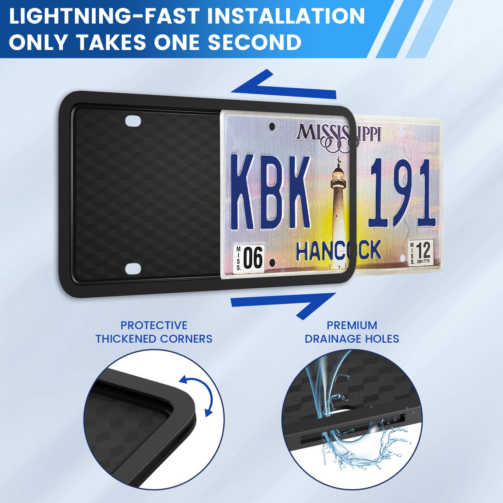 Black License Plate Frames Holder, 2 Pack Car License Plate Covers, Universal US Front & Rear Truck Frame Bracket Protector Moun