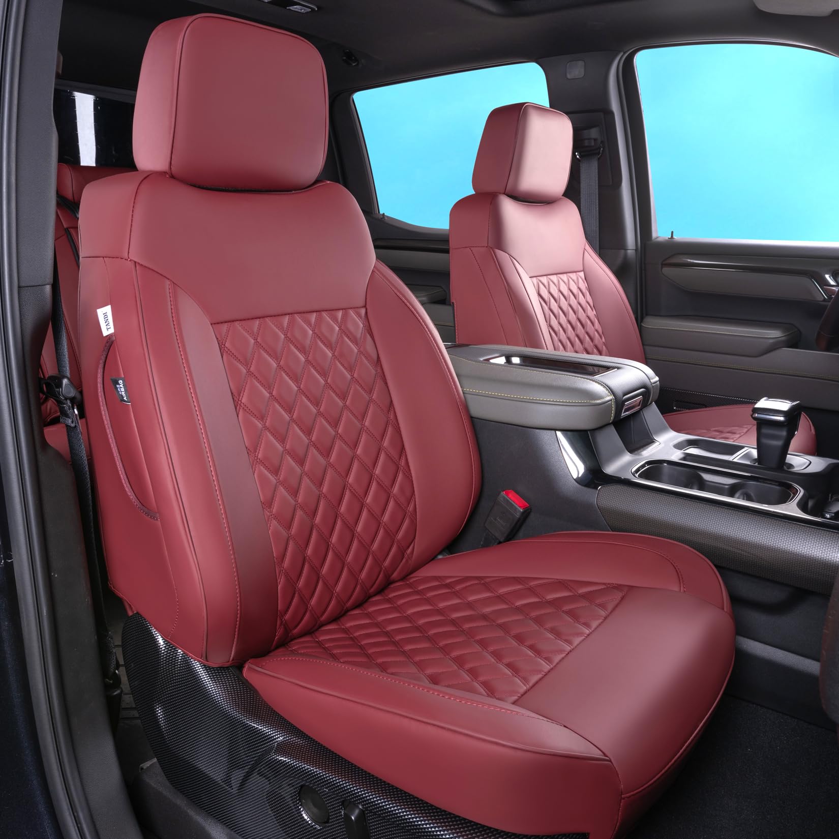 Tandi Custom Fit Silverado Seat Covers Full Set With Faux Leather For Chevy Silverado 2014 2015 2016 2017 2018 & For Gmc Sierra