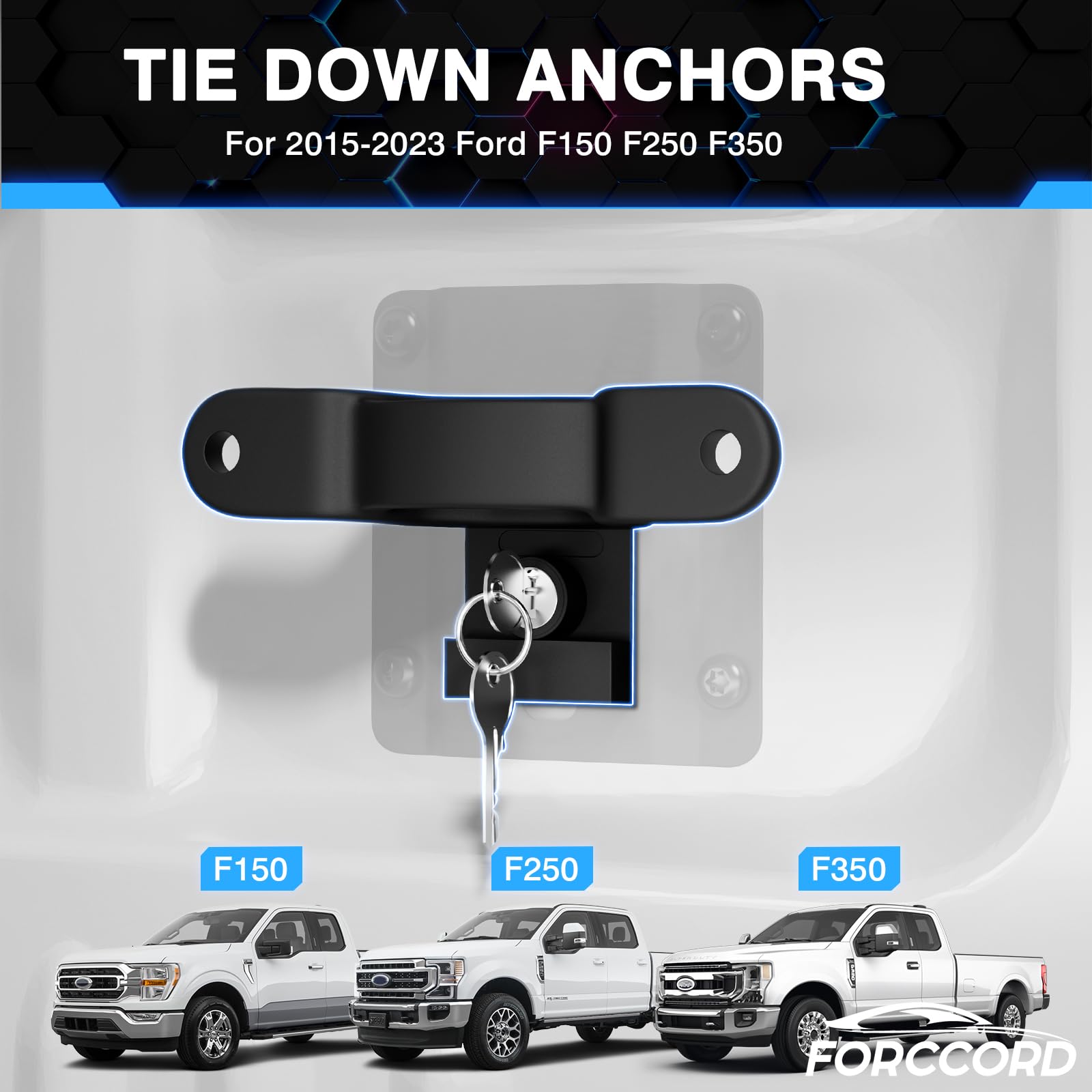 Forccord Tie Down Anchors for F150/F250/F350 (2015-2026) - 4 Pack, Stainless Steel, Black, Model: Forccord002213