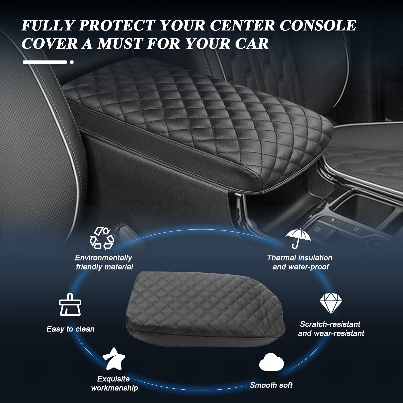 BIBIBO Center Console Armrest Cover for 2021-2026 Kia Sorento, Black Leather Cushion Protector