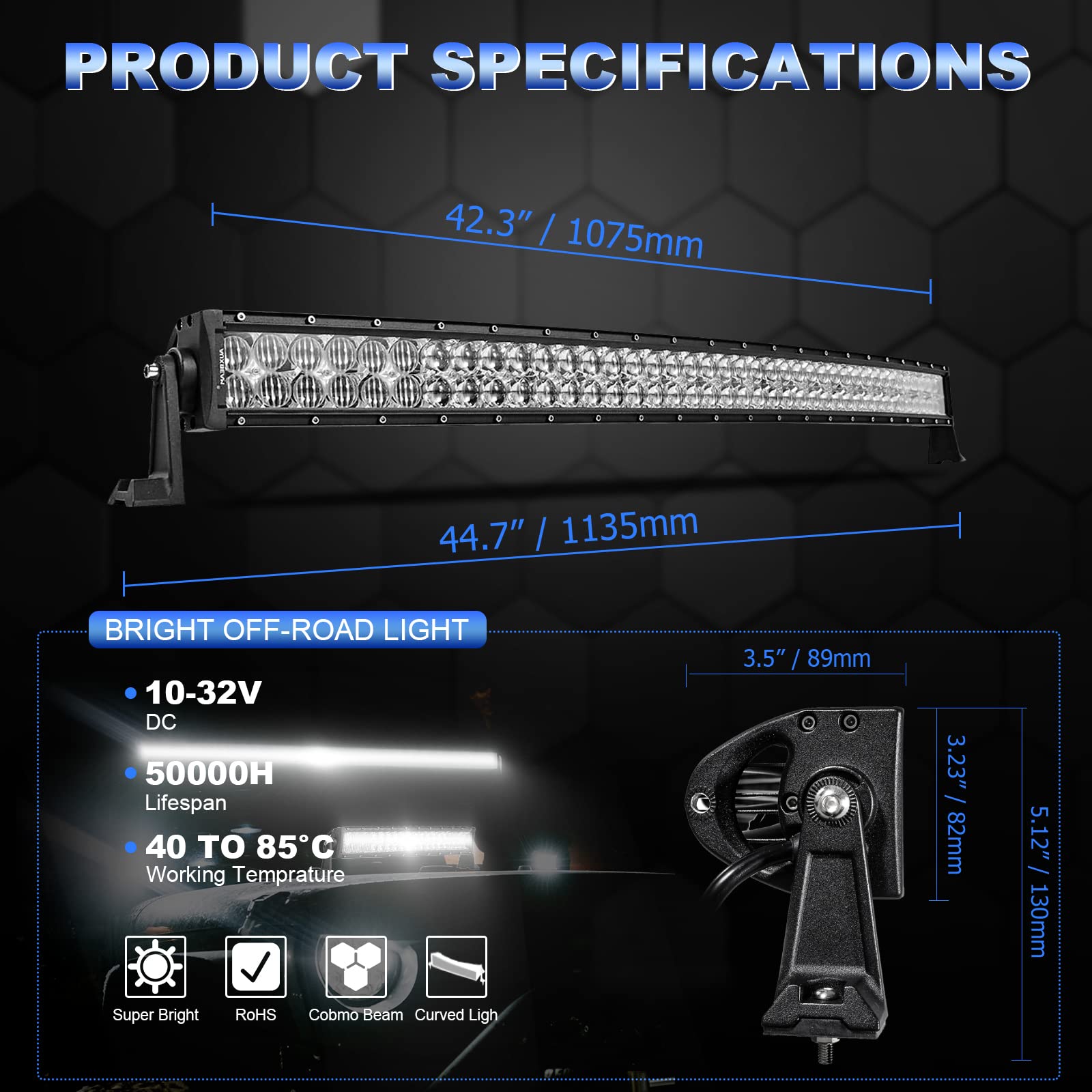 Auxbeam 42 Inch LED Light Bar, 240W, 24000LM Spot Flood Combo, Stainless Steel, Cool White, Model ZD000515 for Offroad Vehicles