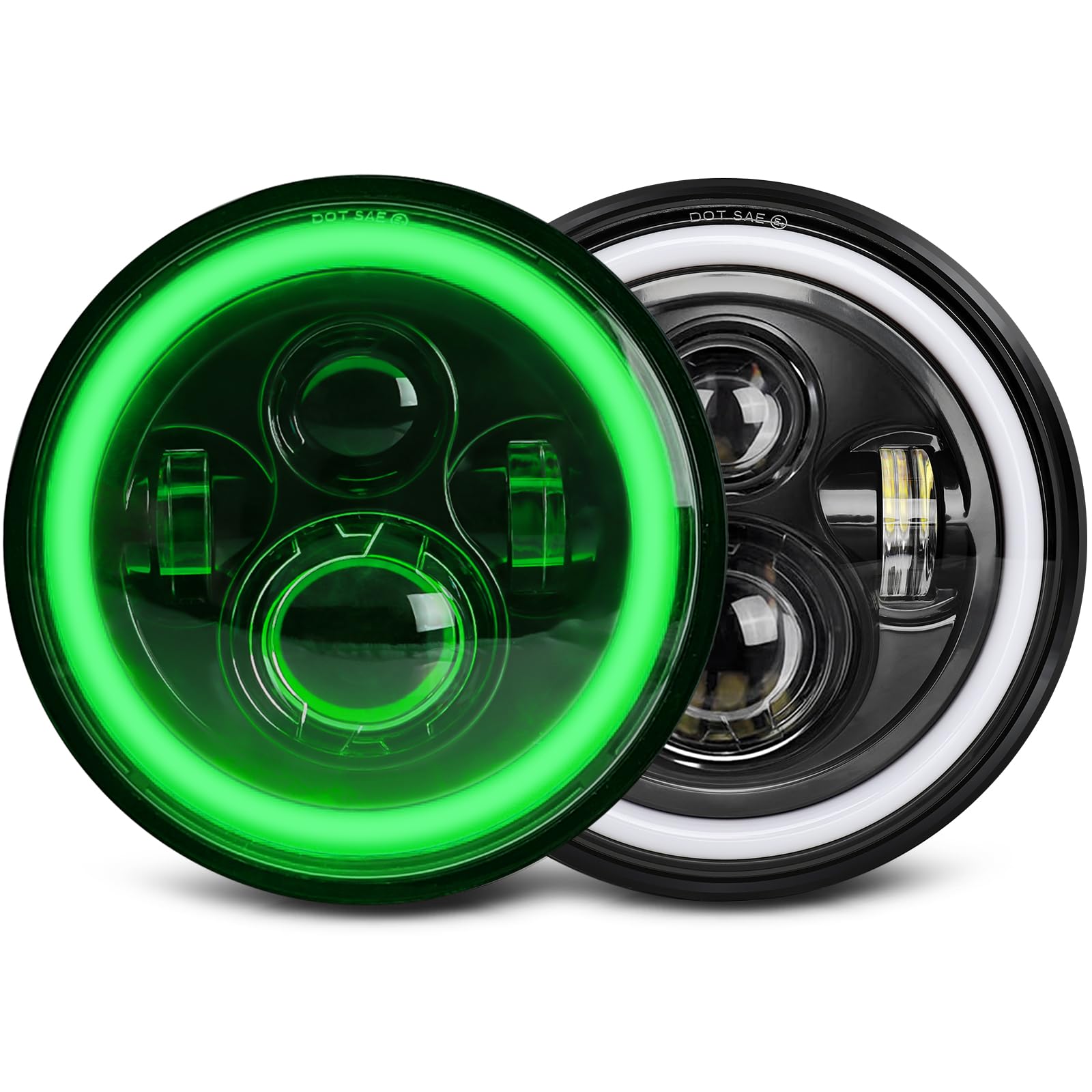 Uni-Shine 7 Inch Green Halo Led Headlight Hi/Lo Beam With Amber Turn Signal Drl 2Pcs 7 Inch Led Headlight Round H6024 Led Headli
