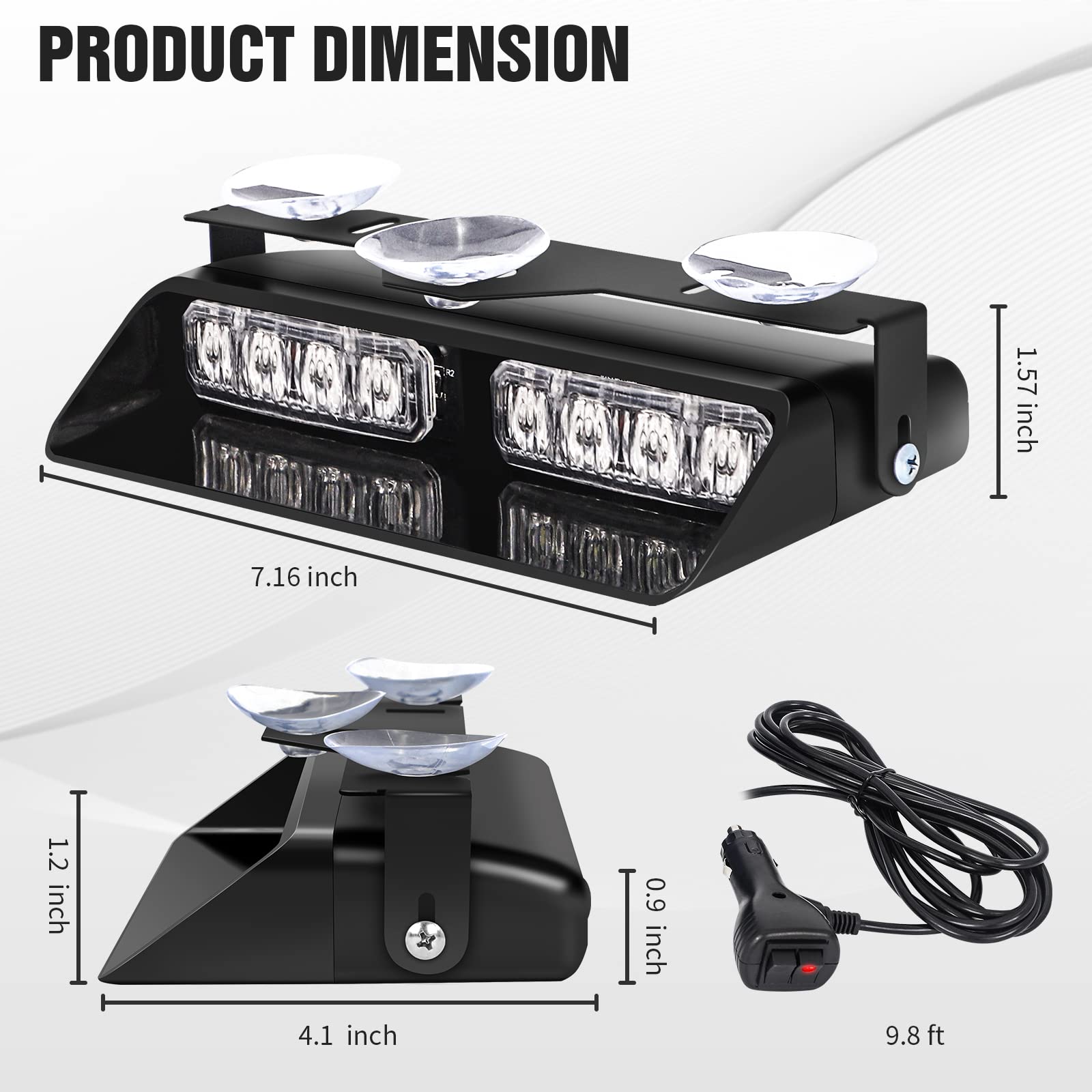 XRIDONSEN 2 in 1 Green Emergency Dash Strobe Lights, 16 LED, 2x7.16 inch, Suction Cups for Police Vehicles, Trucks