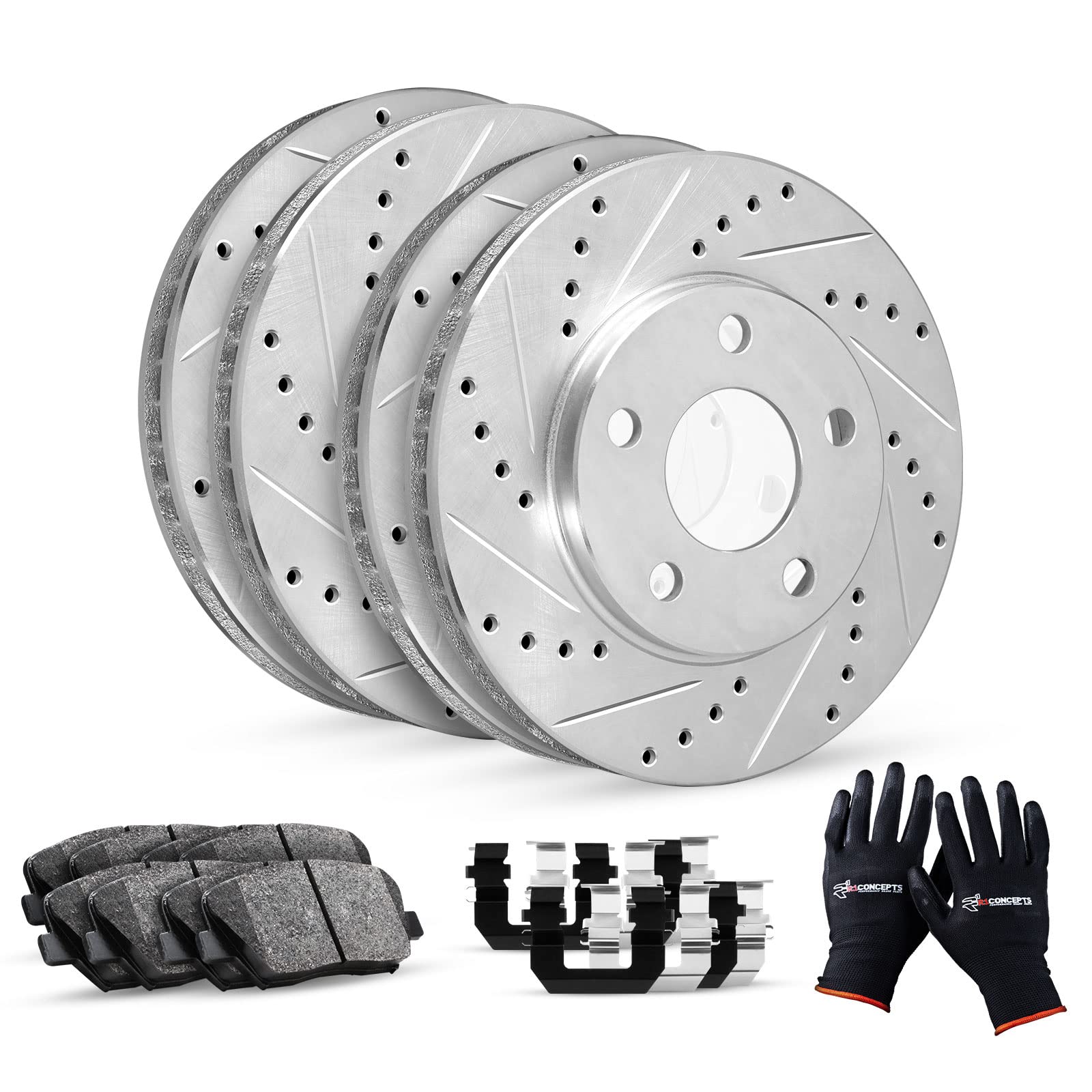 R1 Concepts Front Rear Brakes And Rotors Kit |Front Rear Brake Pads| Brake Rotors And Pads| Ceramic Brake Pads And Rotors |Hardware Kit|Fits 2007-2015 Mazda Cx-9