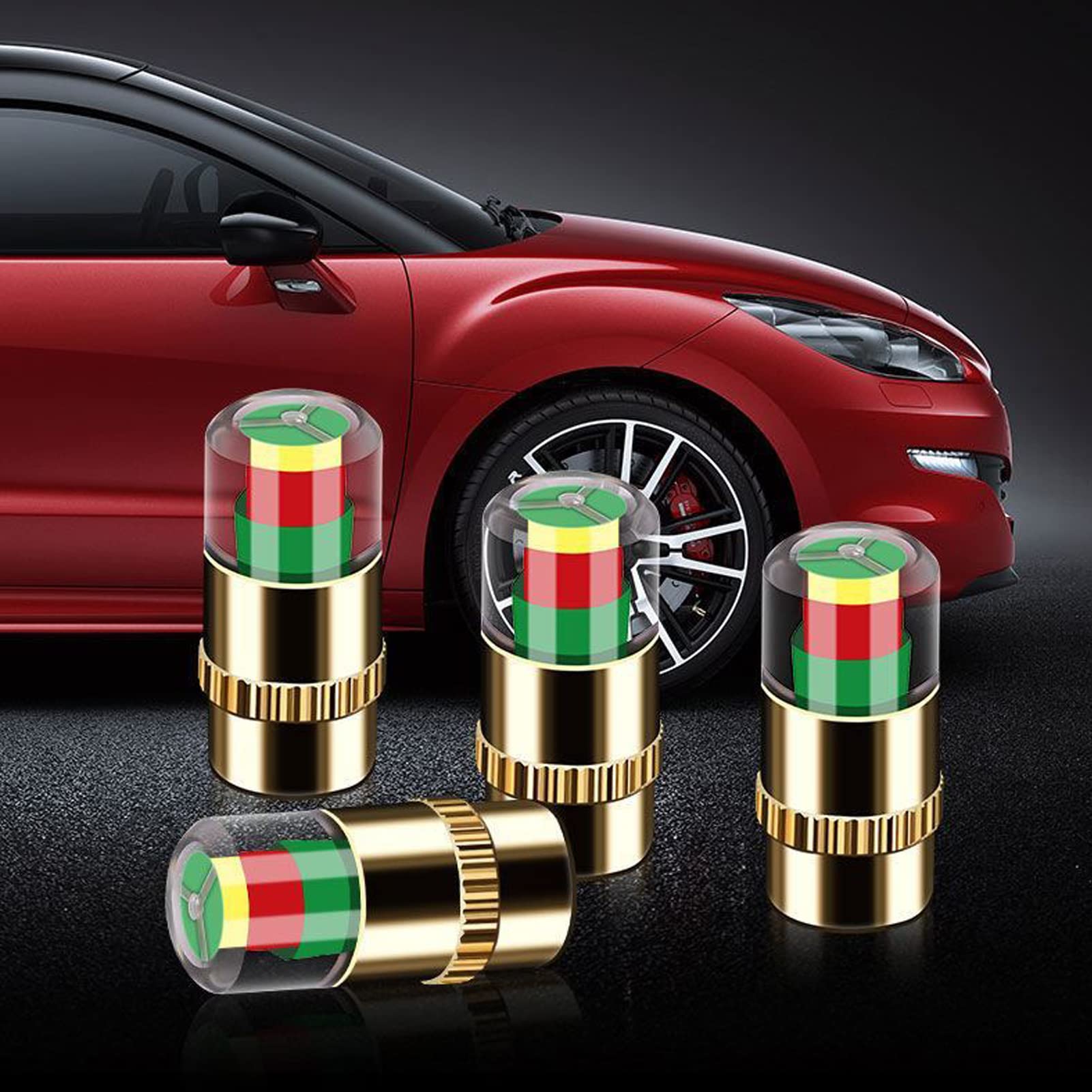 Ankia 8Pcs Car Tire Pressure Monitor Valve Stem Caps Sensor Indicator 3 Color Eye Alert (Golden,2.2Bar 32Psi)