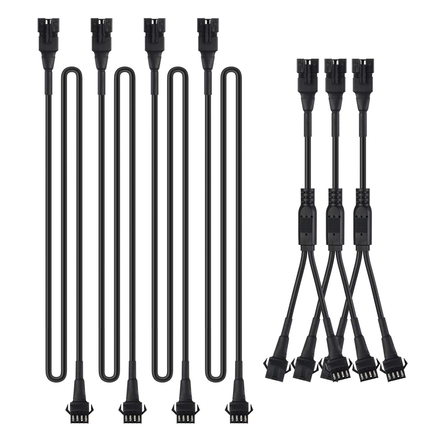 DITRIO 4pcs 2-Feet Extension Cords and 3pcs 2-Way Splitters for Underglow RGB LED Strip Light Kits on Motorcycles Trikes Golf Ca
