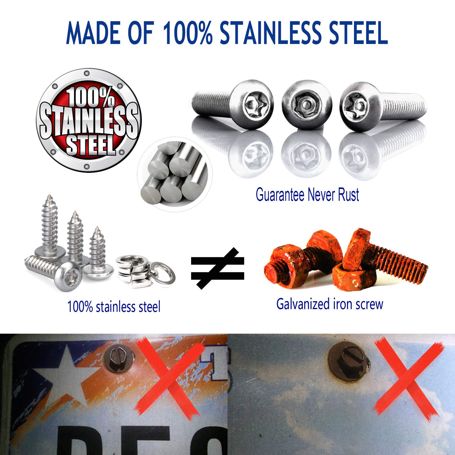 Zxfoog Anti Theft License Plate Screws- Stainless Steel Bolts Fasteners Kits For Car Tag Frame Holder, Tamper Resistant Mounting