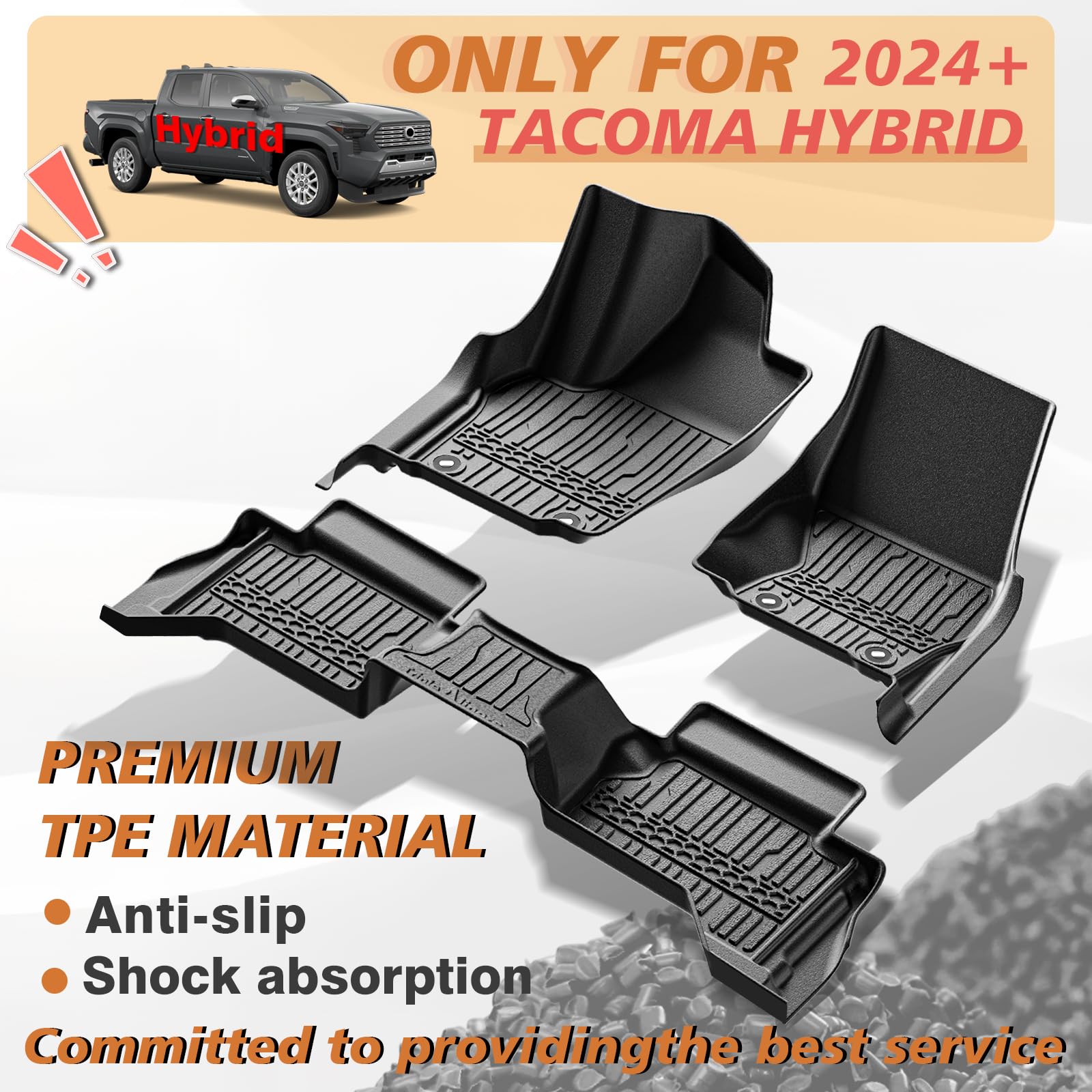 TripleAliners Tacoma 2024-2026 Double Cab Floor Mats - All Weather Hybrid Fit Front & Rear Liners