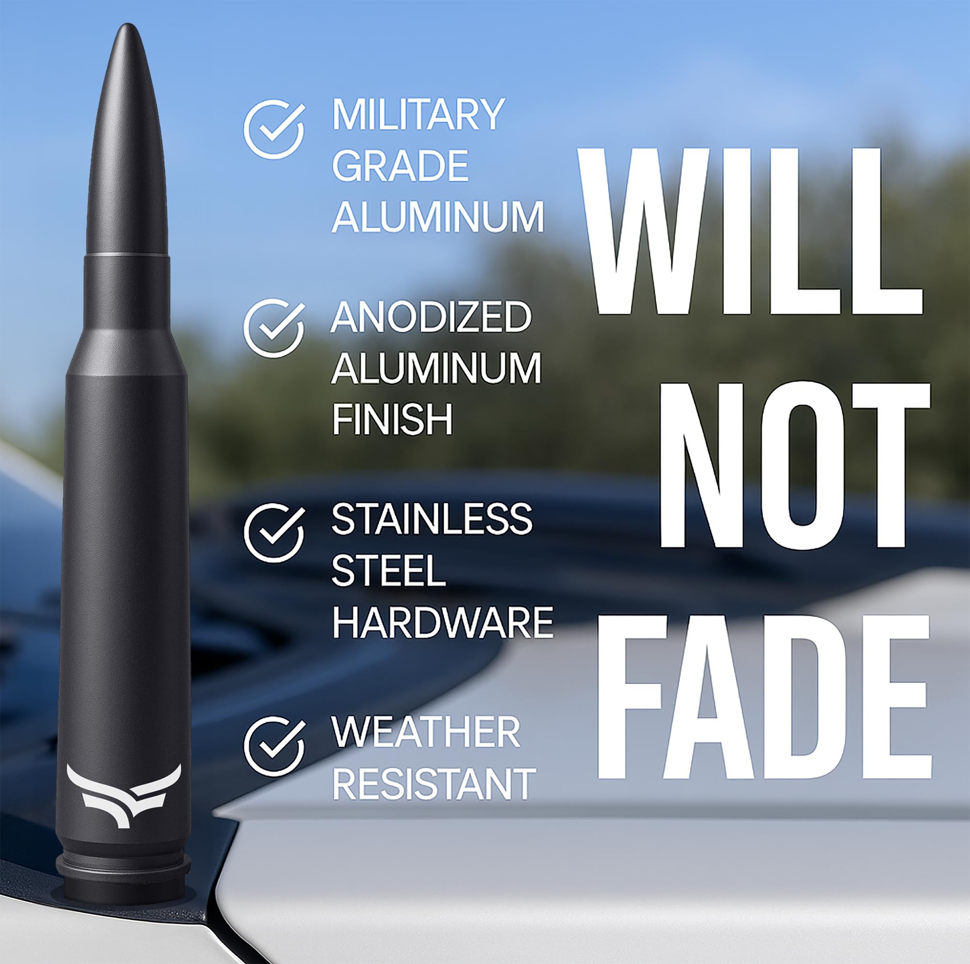 EcoAuto Bullet Antenna for Dodge RAM & Ford F150/F250/F350 - Anti-Theft, Short Replacement, Matte Black