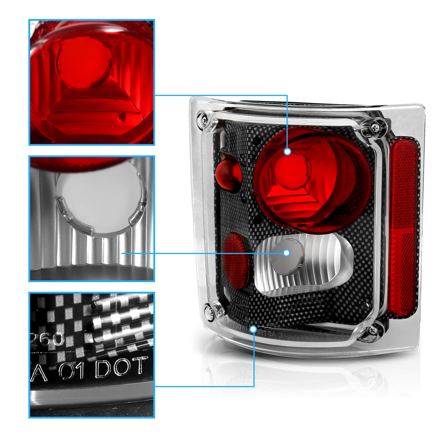 Amerilite Carbon Replacement Brake Tail Lights Housing Set For Chevy/Gmc Full Size - Passenger And Driver Side