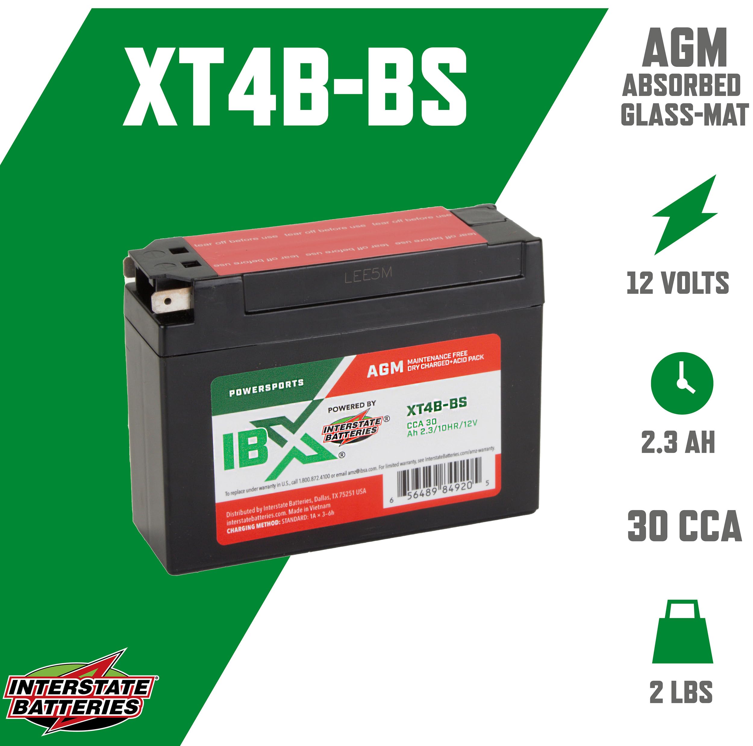Interstate Batteries Yt12B-Bs 12V 10Ah Powersports Battery 175Cca Agm Rechargeable Replacement For Ducati, Triumph, Yamaha, Moto