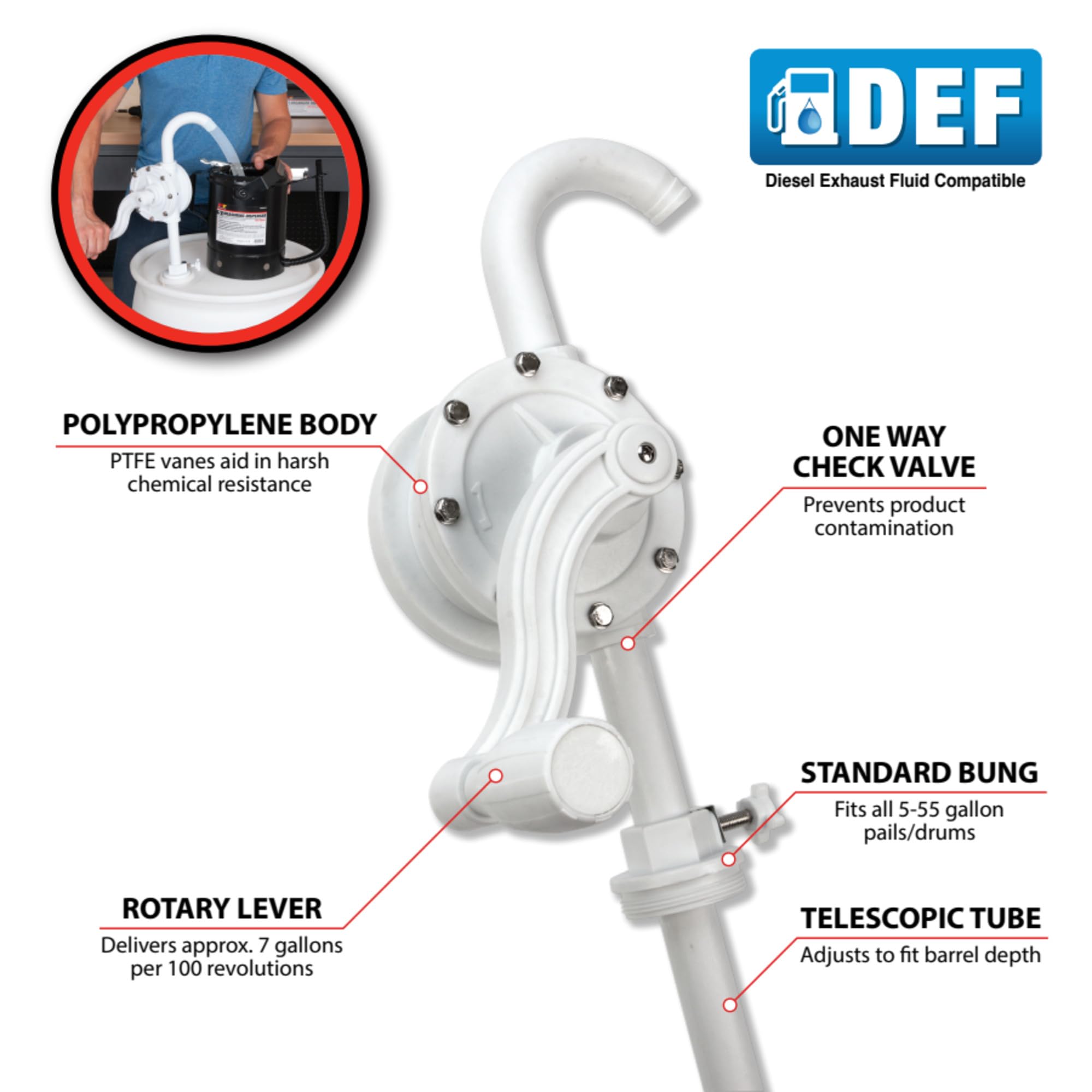 Performance Tool W54285 Def (Diesel Exhaust Fluid) Rotary Barrel Pump For 55 Gallon Drums