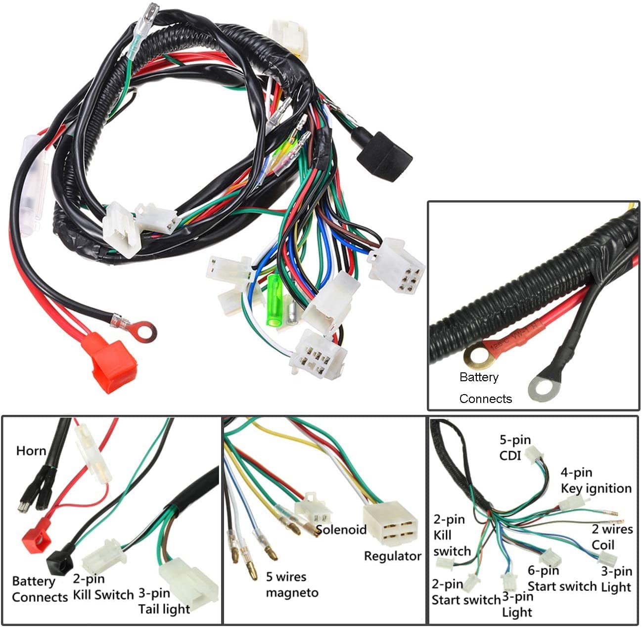 RUITONDA 6 Coil Stator CDI Wiring Harness for 49cc-150cc GY6 ATV Go Kart Pit Bike - Durable Lead Material