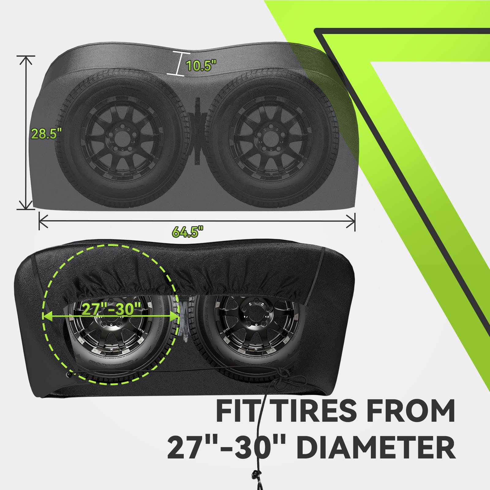 RVMATE RV Tire Covers - Waterproof Dual Axle Wheel Covers for 27"-30" Tires, Black, Vinyl, 2 Pack, Model RMDTC2730-2-N