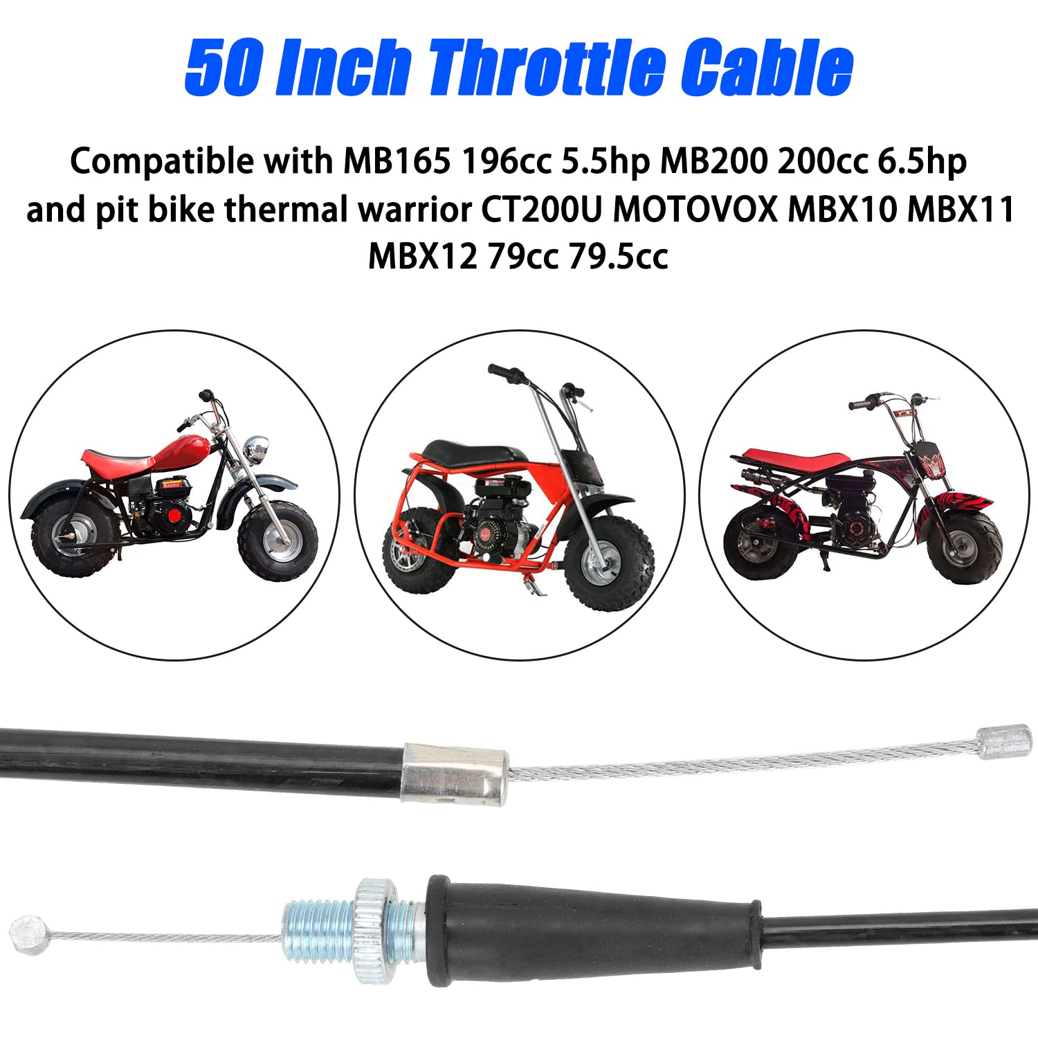 Yoxufa 50 Inch Throttle Cable For 79Cc 80Cc 97Cc 196Cc 200Cc 212Cc 6.5Hp Coleman Ct200U Ct200U-Ex Bt200X Baja Warrior Mb165 Mb20
