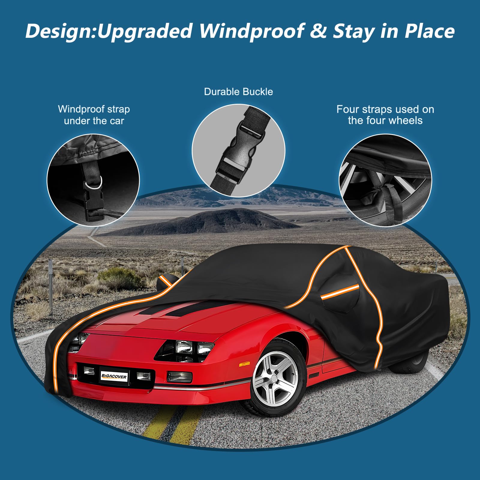BIGACOVER Car Cover for Chevy Camaro 1982-2002, Waterproof 210D Oxford Cloth, Black, Heavy Duty All Weather Protection