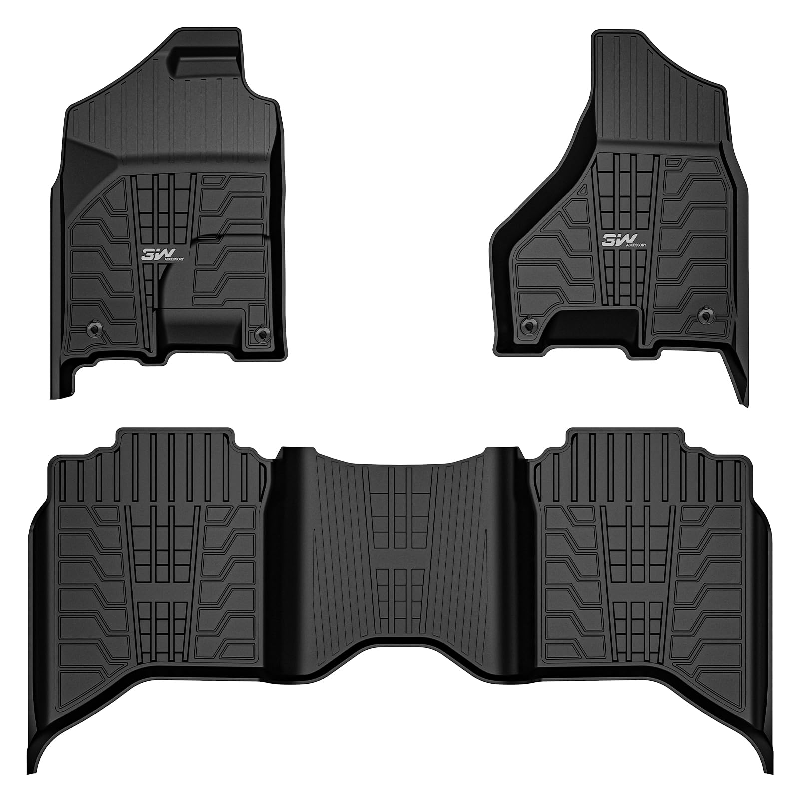 3W Floor Mats Fit For 2013-2018 Dodge Ram 1500/2500/3500 Crew Cab, 2019-2024 Dodge Ram 1500 Classic Crew Cab All Weather Tpe Cus