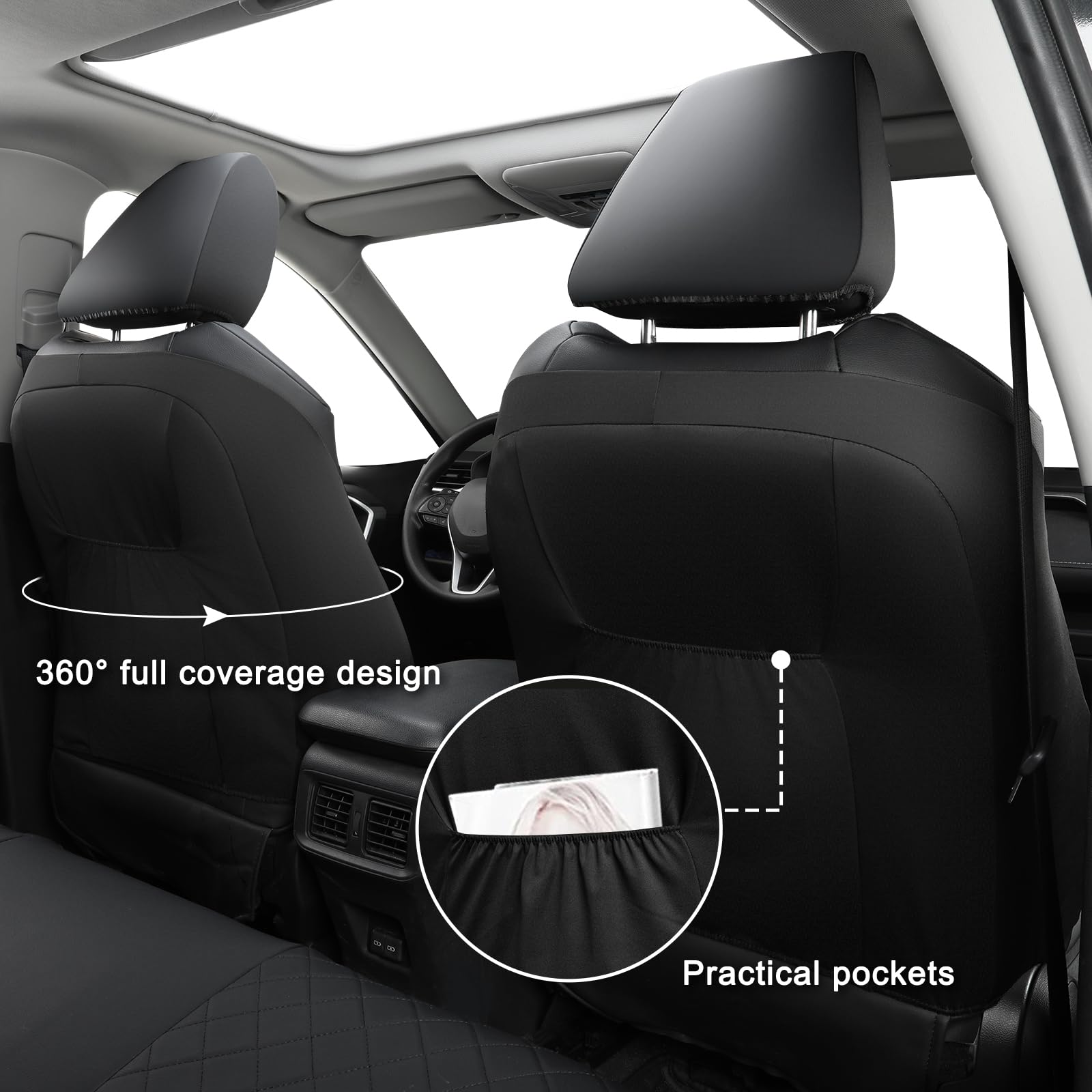 GIANT PANDA Custom Fit 2 Pack Front Car Seat Covers for Select Toyota Highlander 2020 2021 2022 2023 2024 2025 XLE/XSE/Limited/P