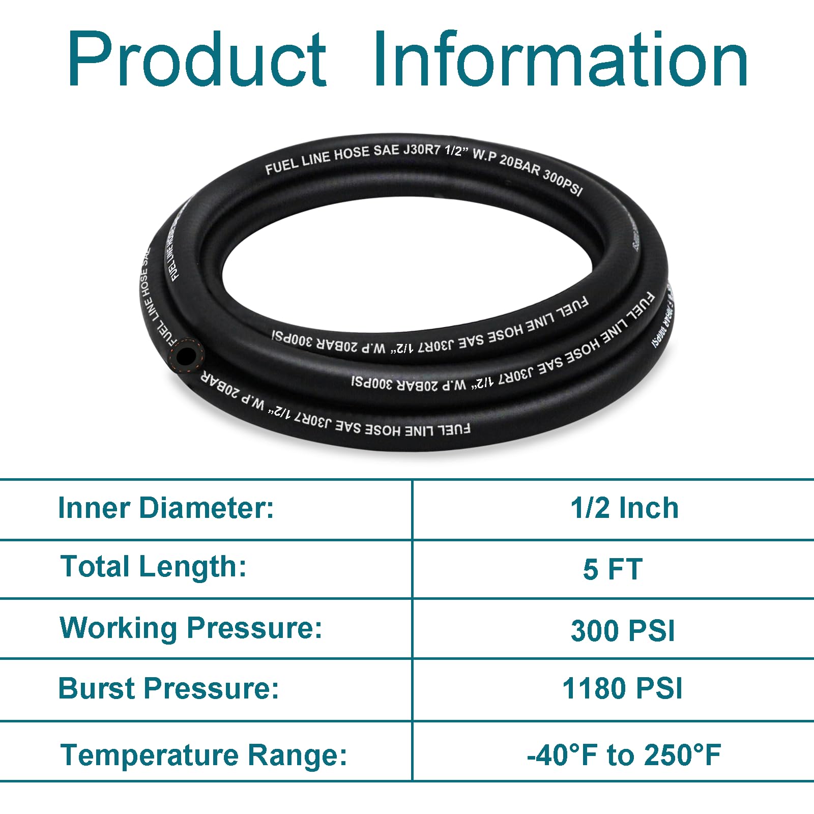 Housun Fuel Line 1/2 Inch Id, Fuel Hose 5Ft, J30R7 Fuel Line Hose Nbr.