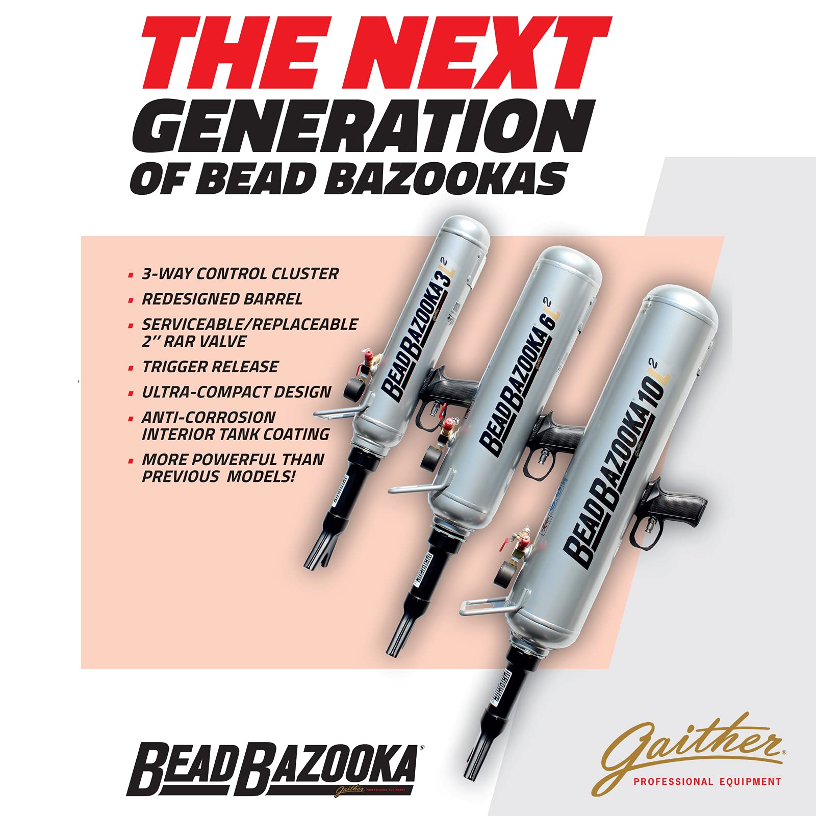 GAITHER Handheld Bead Bazooka - 2nd Gen Bead Seater Tool, 10L Capacity, Rapid Air Release, Silver