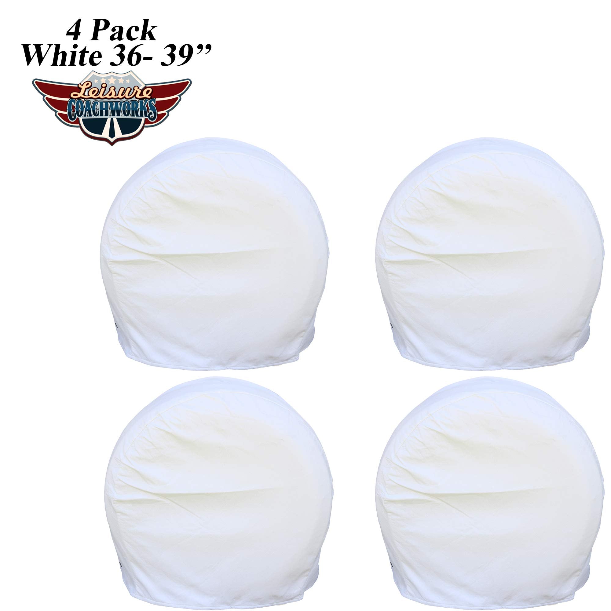 Leisure Coachworks RV Tire Covers Set of 4, Waterproof Vinyl, Fits 36"-39", White