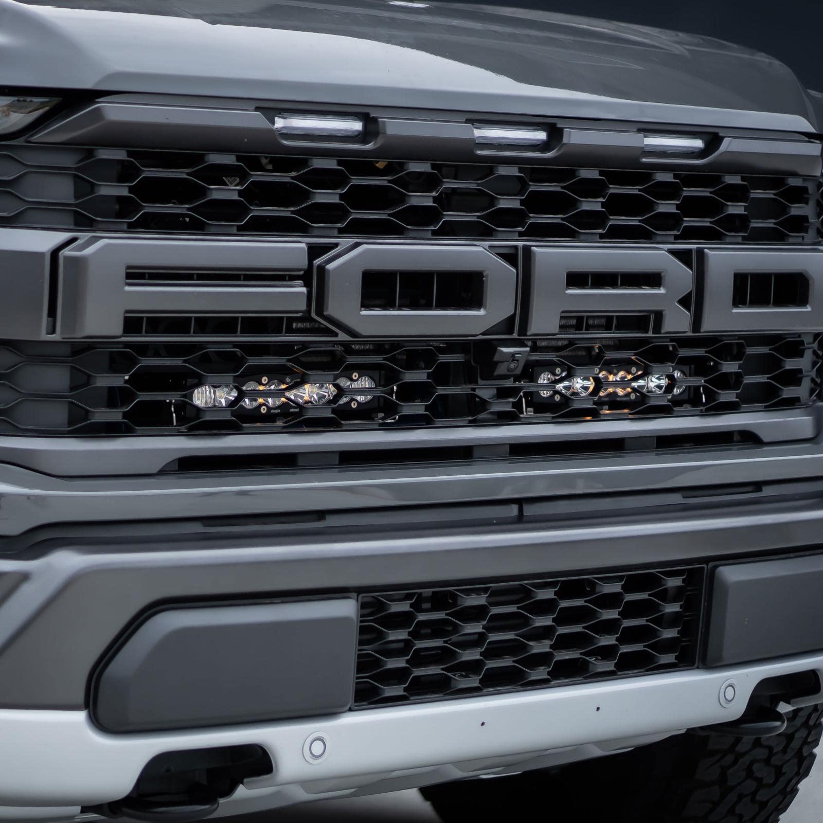 Baja Designs S8 10-Inch Led Bar Dual Behind Grille Light Kit For Ford F-150 Raptor 2021+ Truck (Driving/Combo; Amber)